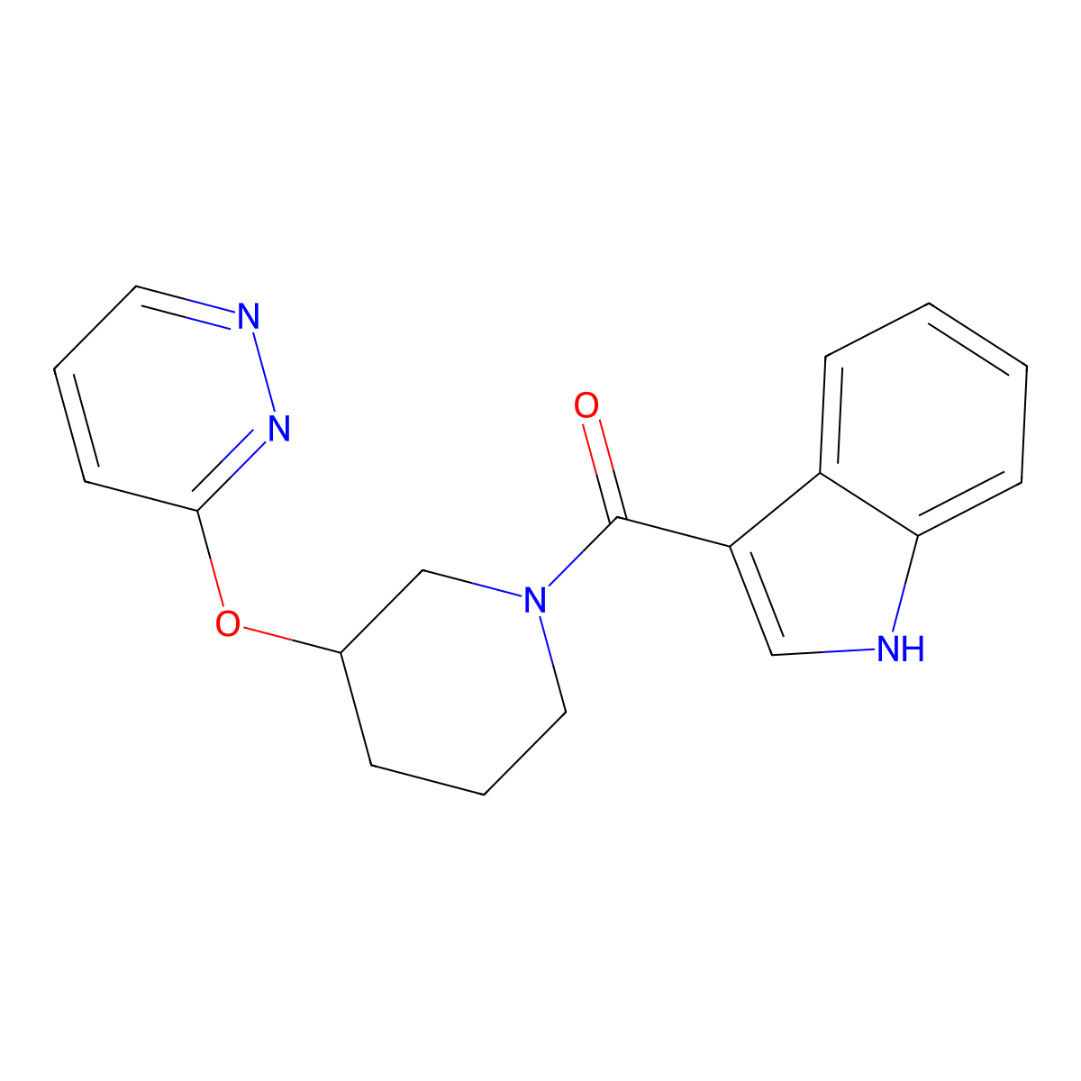 (1H-indol-3-yl)(3-(pyridazin-3-yloxy)piperidin-1-yl)methanone molecular structure, CAS 2034484-63-2