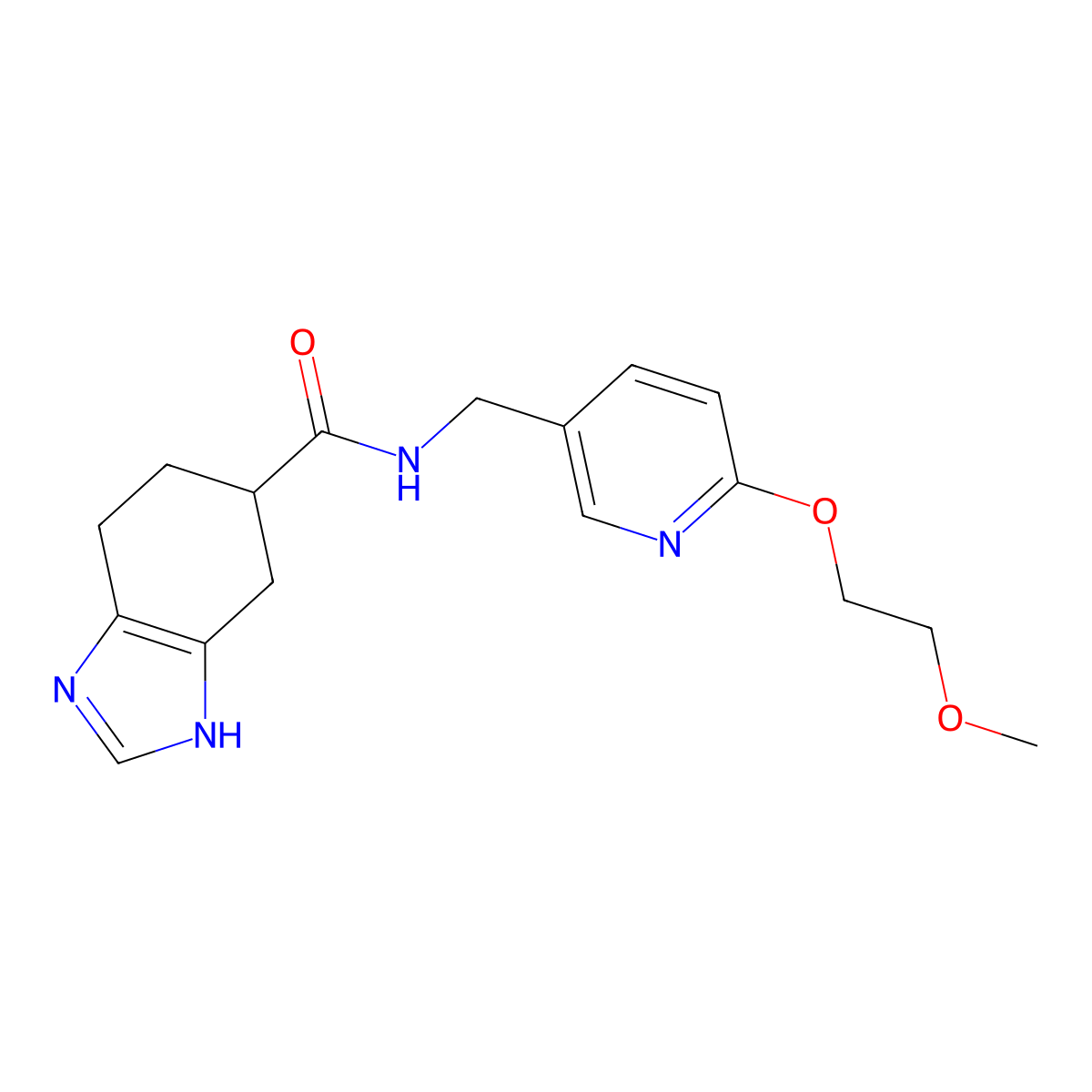 N-((6-(2-methoxyethoxy)pyridin-3-yl)methyl)-4,5,6,7-tetrahydro-1H-benzo[d]imidazole-5-carboxamide molecular structure, CAS 2034484-68-7
