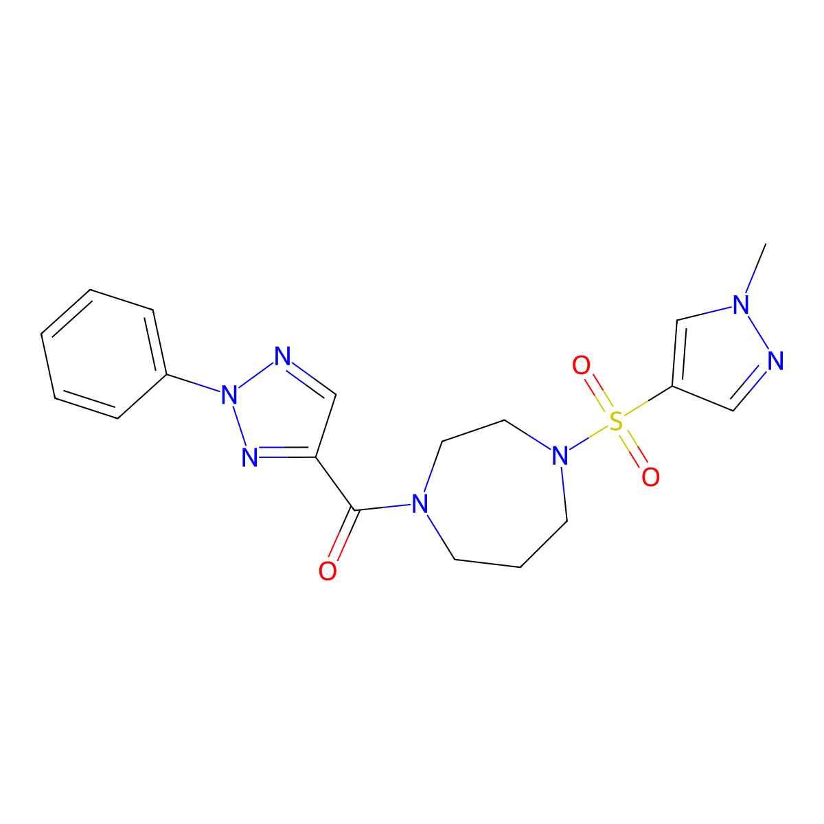 (4-((1-methyl-1H-pyrazol-4-yl)sulfonyl)-1,4-diazepan-1-yl)(2-phenyl-2H-1,2,3-triazol-4-yl)methanone molecular structure, CAS 2034484-71-2