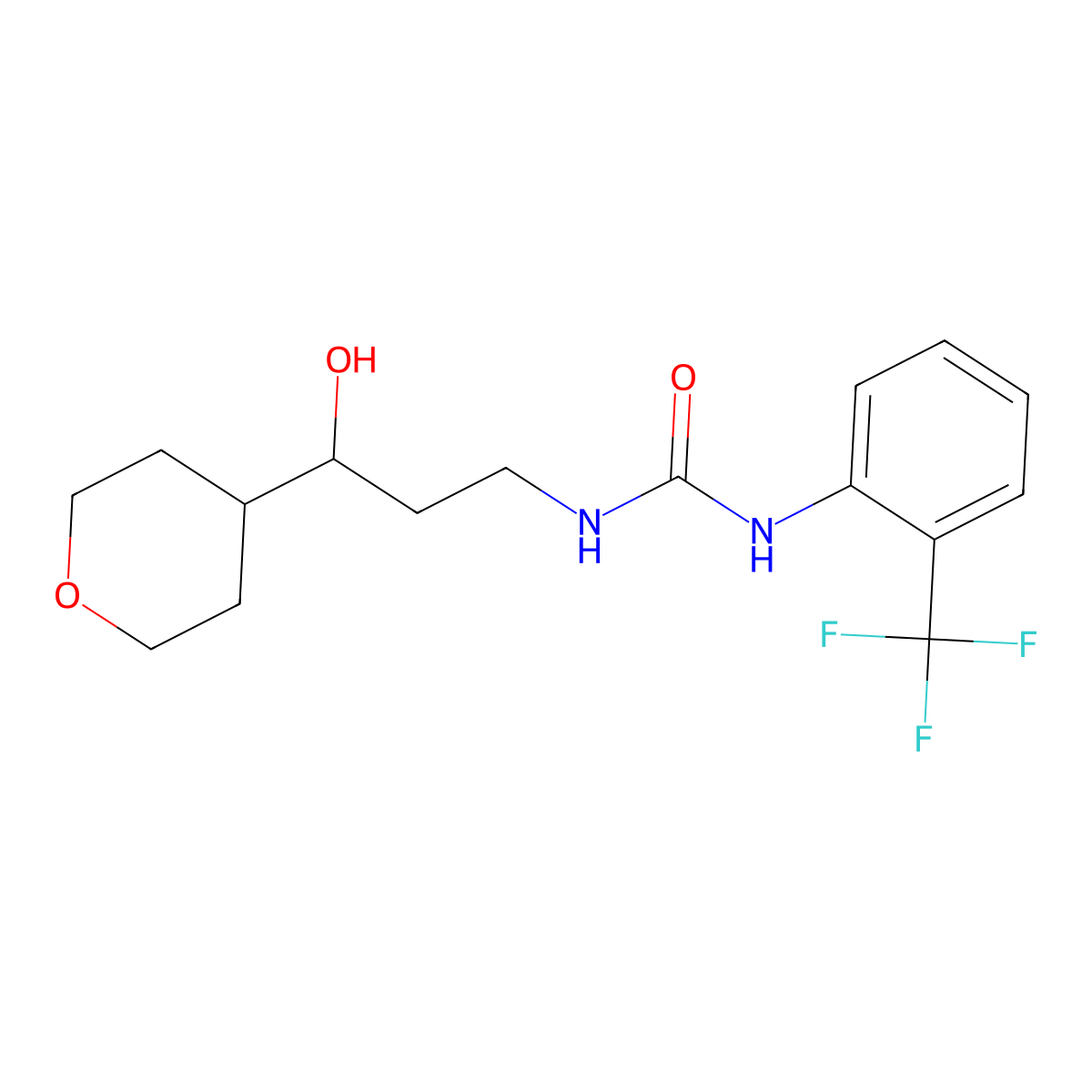 1-(3-hydroxy-3-(tetrahydro-2H-pyran-4-yl)propyl)-3-(2-(trifluoromethyl)phenyl)urea molecular structure, CAS 2034484-78-9