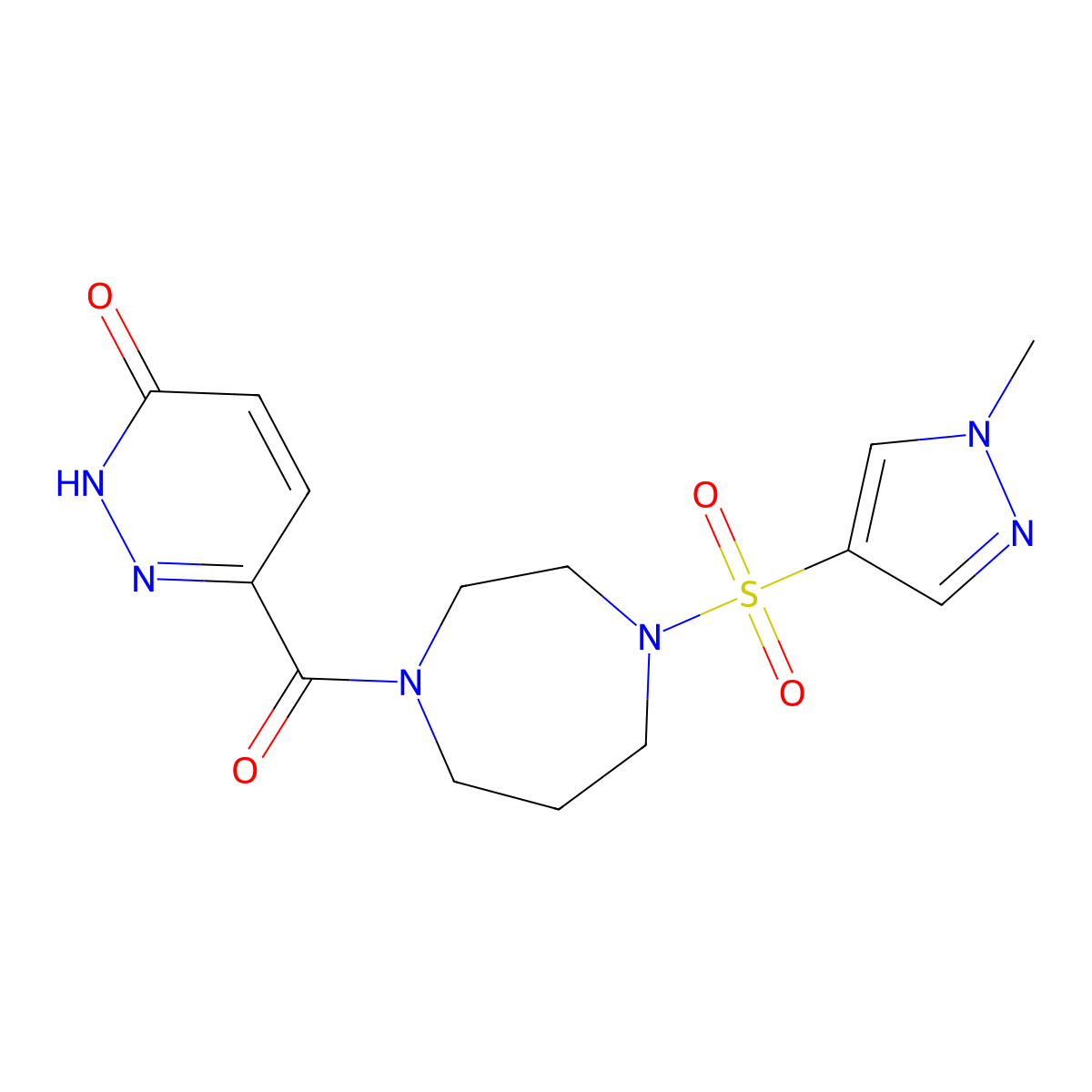 6-(4-((1-methyl-1H-pyrazol-4-yl)sulfonyl)-1,4-diazepane-1-carbonyl)pyridazin-3(2H)-one molecular structure, CAS 2034484-84-7