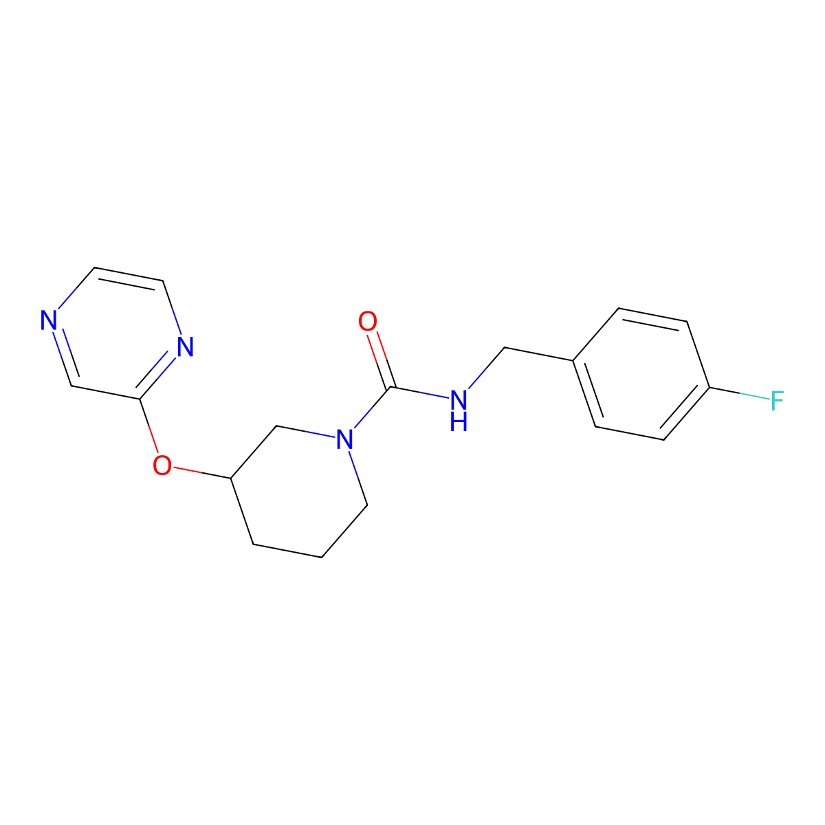 N-(4-fluorobenzyl)-3-(pyrazin-2-yloxy)piperidine-1-carboxamide molecular structure, CAS 2034484-86-9
