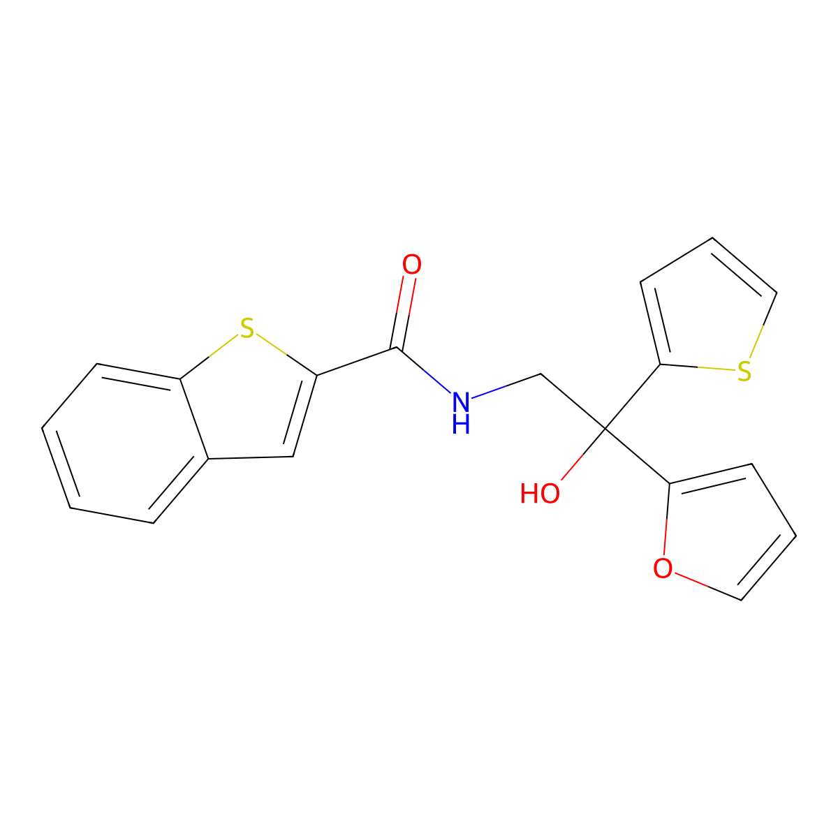 N-(2-(furan-2-yl)-2-hydroxy-2-(thiophen-2-yl)ethyl)benzo[b]thiophene-2-carboxamide molecular structure, CAS 2034484-88-1