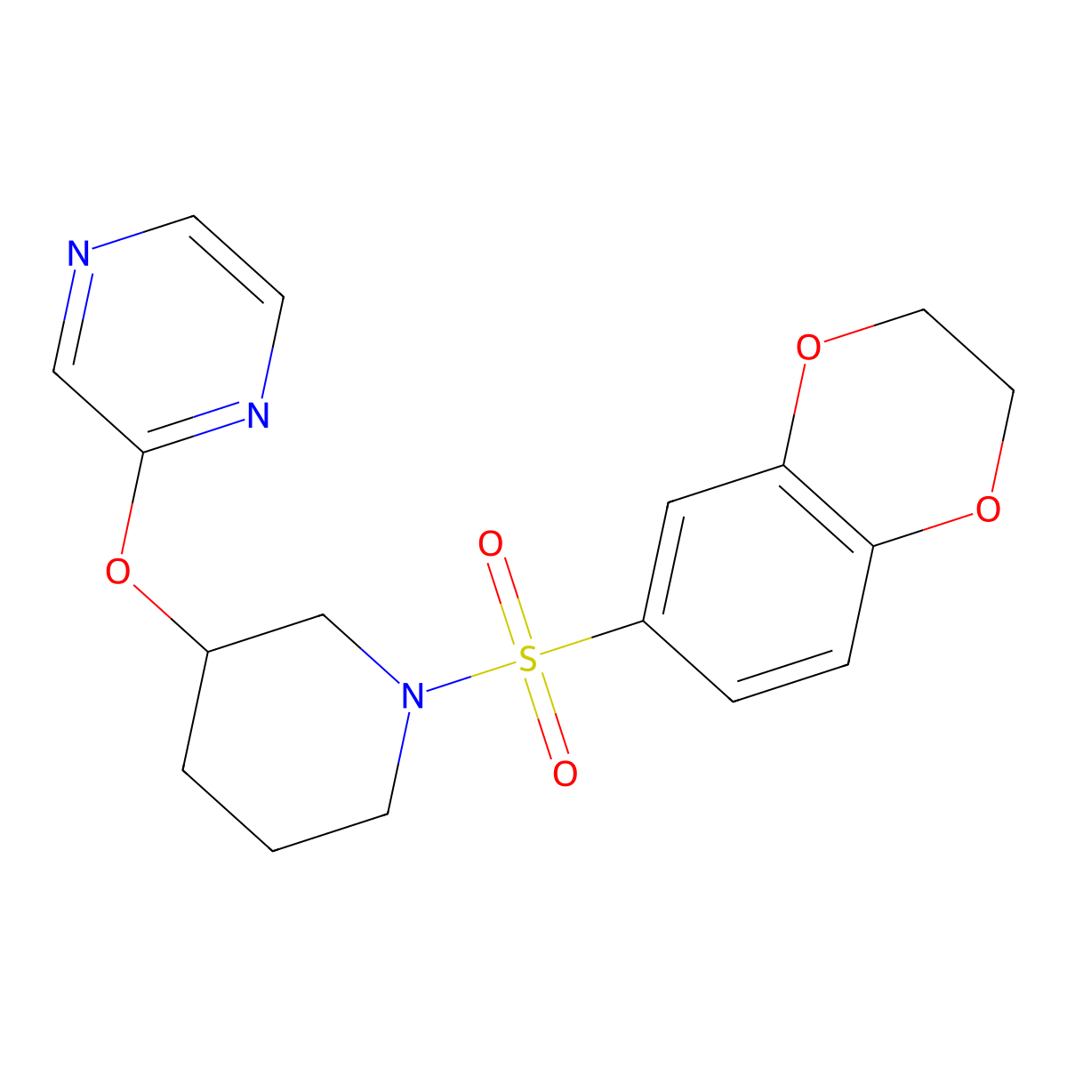 2-((1-((2,3-Dihydrobenzo[b][1,4]dioxin-6-yl)sulfonyl)piperidin-3-yl)oxy)pyrazine molecular structure, CAS 2034484-95-0