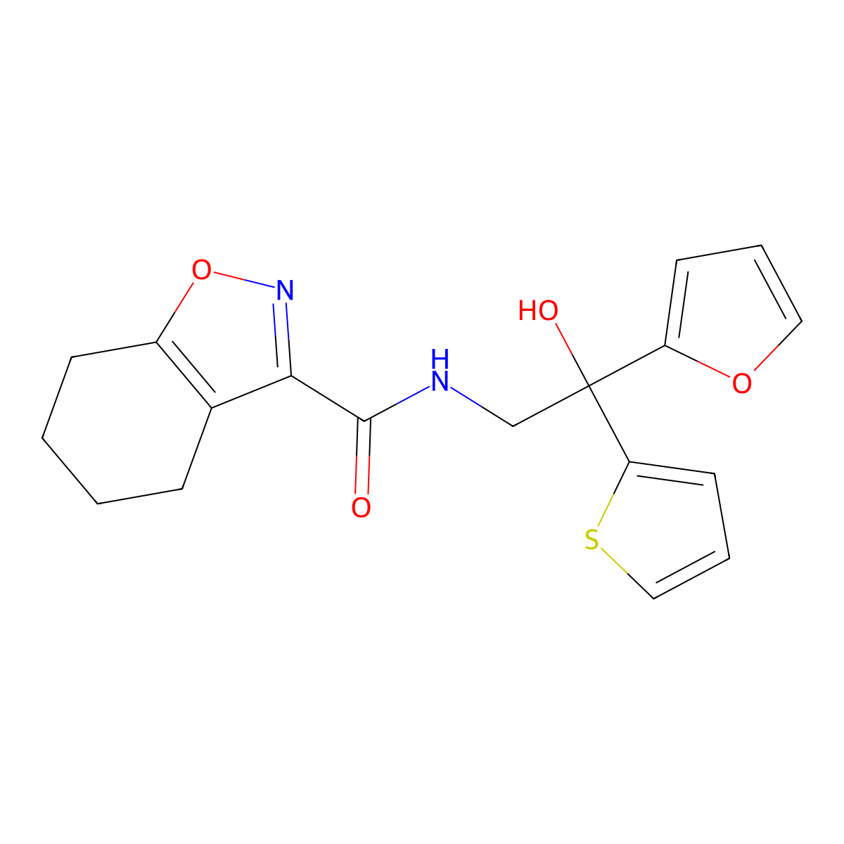N-(2-(furan-2-yl)-2-hydroxy-2-(thiophen-2-yl)ethyl)-4,5,6,7-tetrahydrobenzo[d]isoxazole-3-carboxamide molecular structure, CAS 2034484-96-1