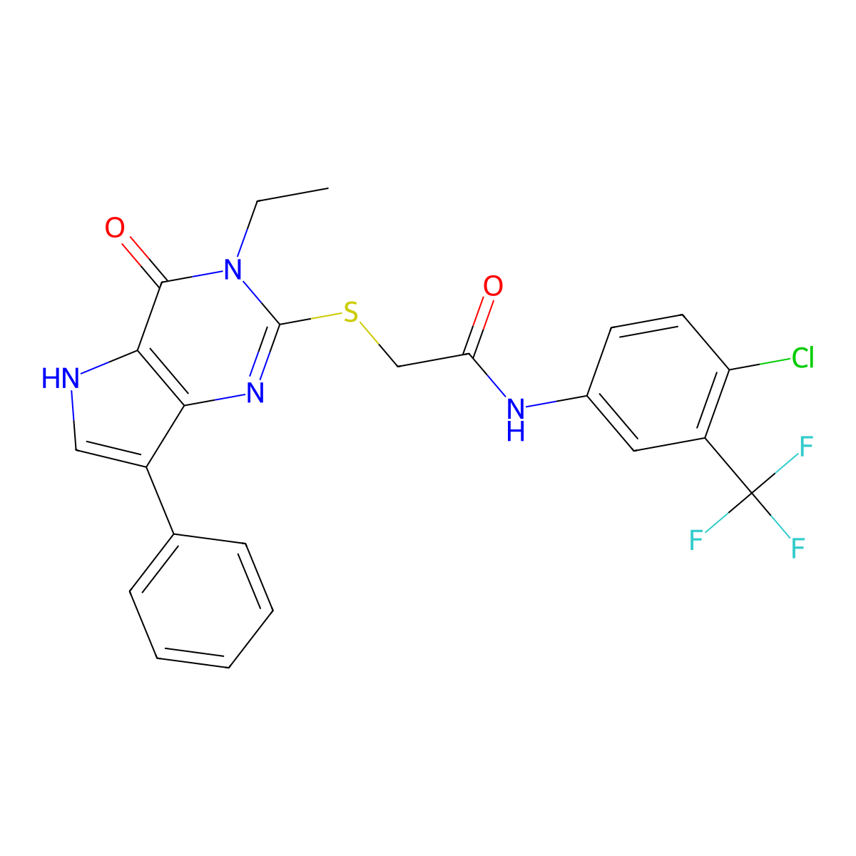 N-(4-chloro-3-(trifluoromethyl)phenyl)-2-((3-ethyl-4-oxo-7-phenyl-4,5-dihydro-3H-pyrrolo[3,2-d]pyrimidin-2-yl)thio)acetamide molecular structure, CAS 2034484-98-3