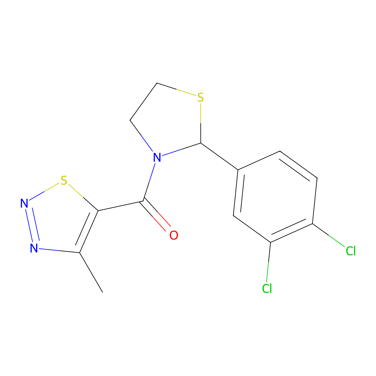 (2-(3,4-Dichlorophenyl)thiazolidin-3-yl)(4-methyl-1,2,3-thiadiazol-5-yl)methanone molecular structure, CAS 2034485-00-0