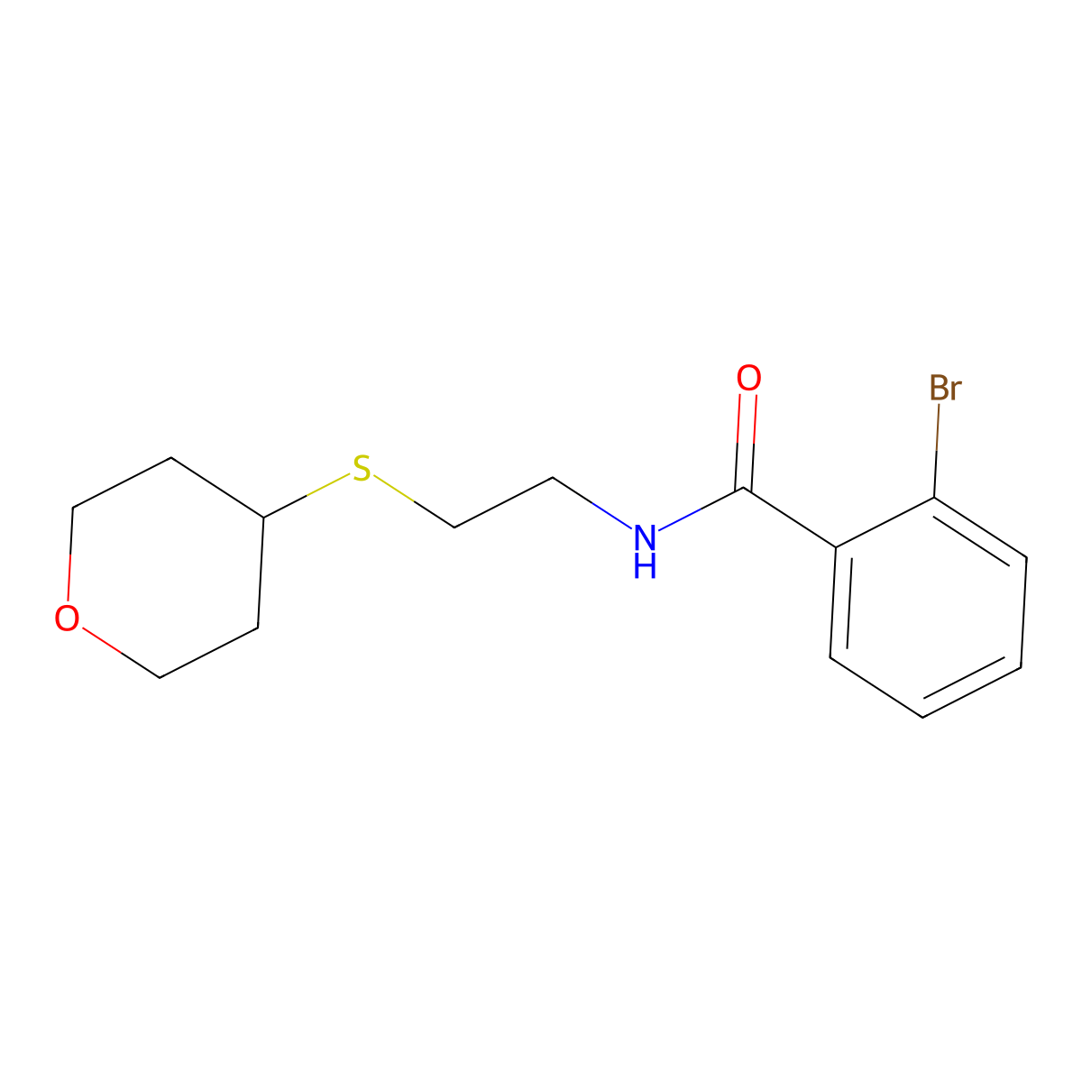2-bromo-N-[2-(oxan-4-ylsulfanyl)ethyl]benzamide molecular structure, CAS 2034485-01-1
