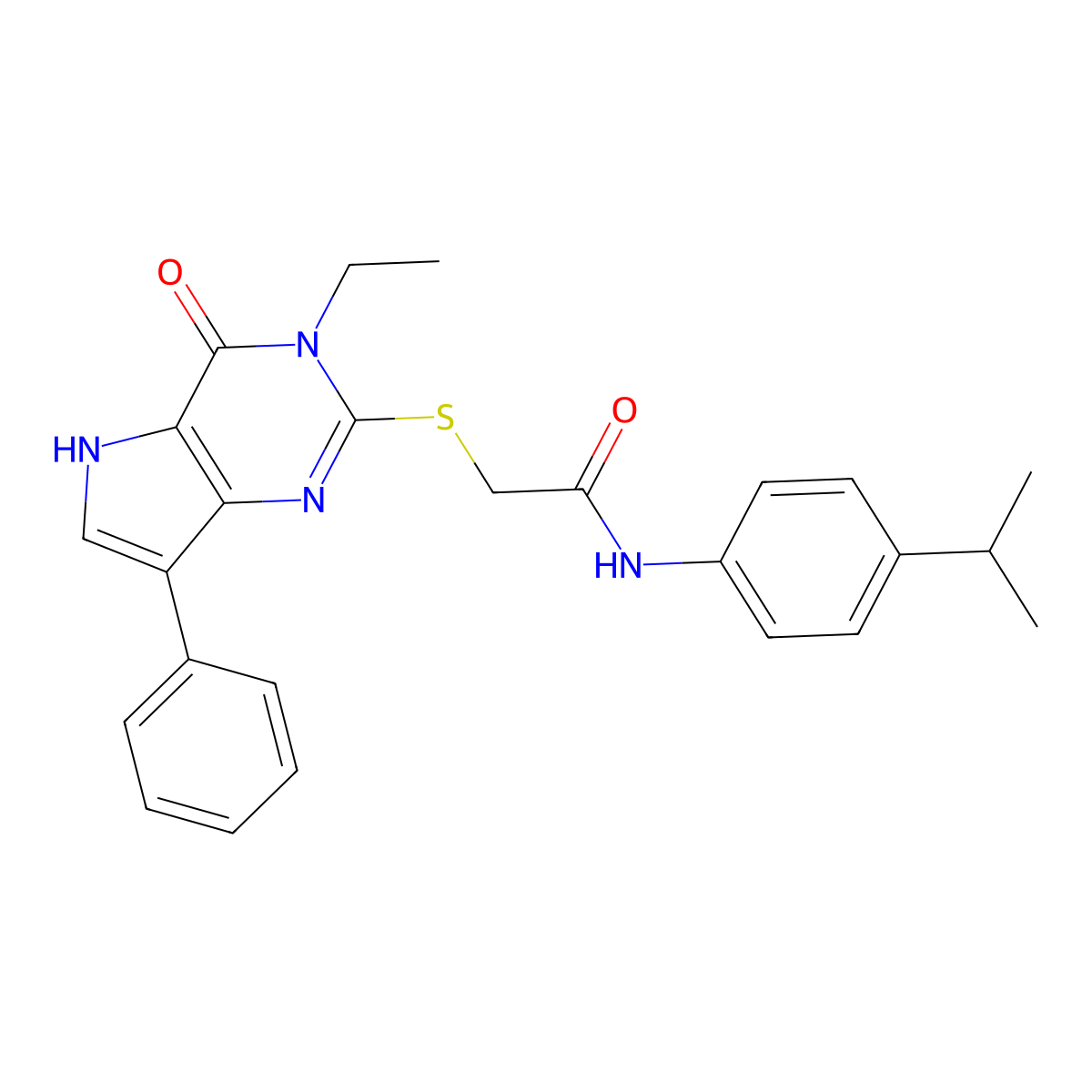 2-((3-ethyl-4-oxo-7-phenyl-4,5-dihydro-3H-pyrrolo[3,2-d]pyrimidin-2-yl)thio)-N-(4-isopropylphenyl)acetamide molecular structure, CAS 2034485-02-2