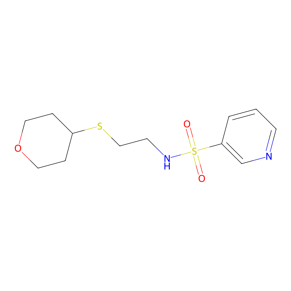 N-[2-(oxan-4-ylsulfanyl)ethyl]pyridine-3-sulfonamide molecular structure, CAS 2034485-03-3