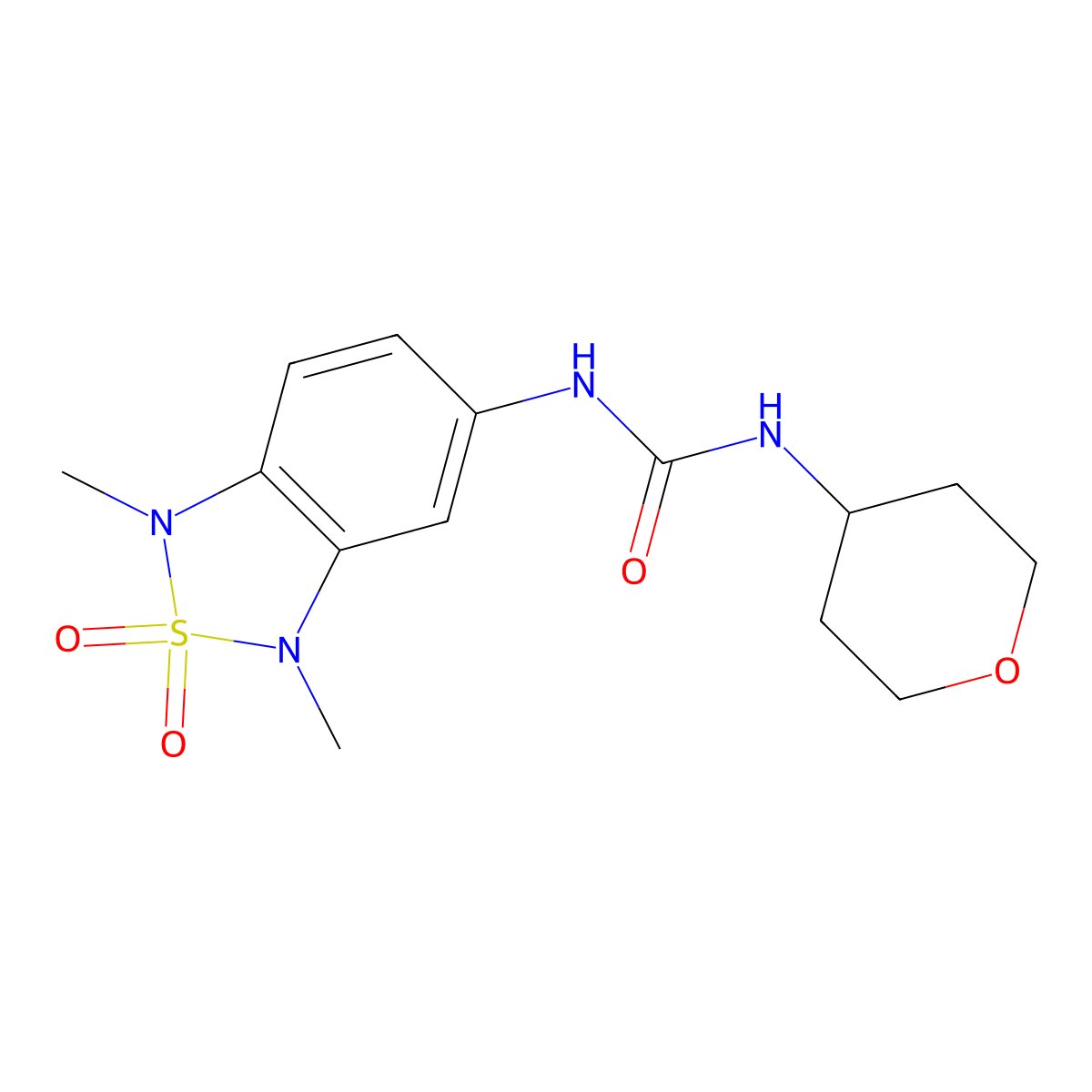 1-(1,3-dimethyl-2,2-dioxido-1,3-dihydrobenzo[c][1,2,5]thiadiazol-5-yl)-3-(tetrahydro-2H-pyran-4-yl)urea molecular structure, CAS 2034485-04-4