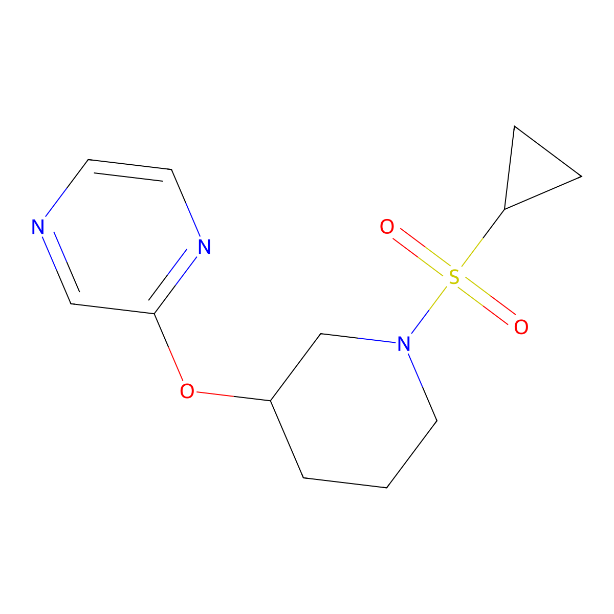 2-((1-(Cyclopropylsulfonyl)piperidin-3-yl)oxy)pyrazine molecular structure, CAS 2034485-05-5