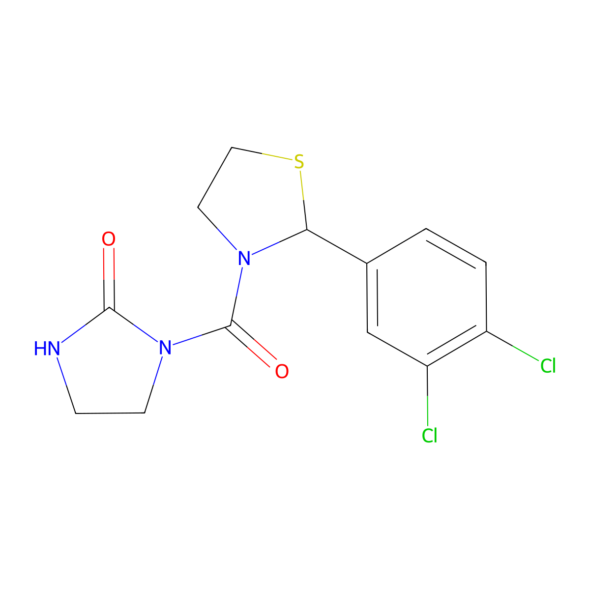 1-(2-(3,4-Dichlorophenyl)thiazolidine-3-carbonyl)imidazolidin-2-one molecular structure, CAS 2034485-06-6