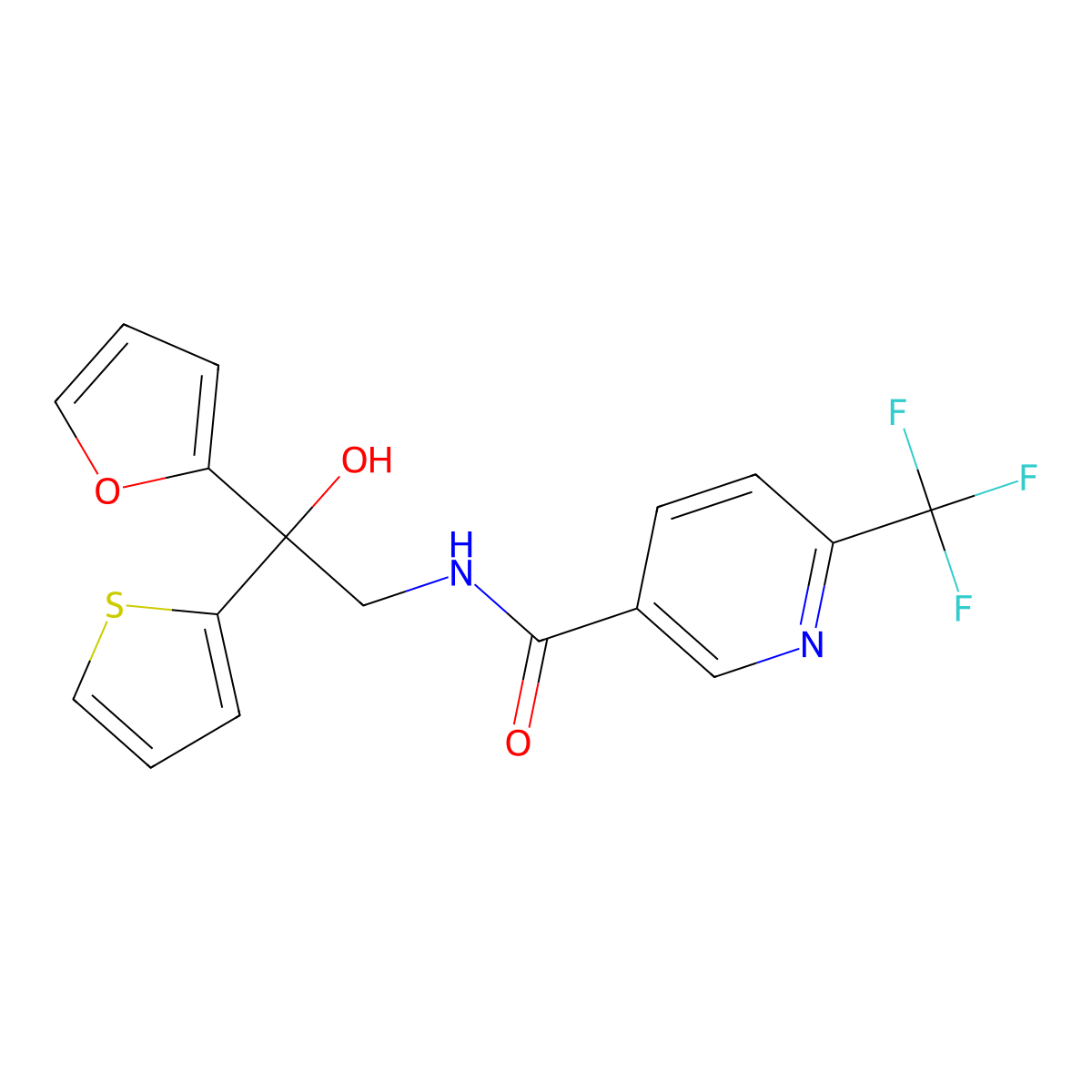 N-(2-(furan-2-yl)-2-hydroxy-2-(thiophen-2-yl)ethyl)-6-(trifluoromethyl)nicotinamide molecular structure, CAS 2034485-09-9