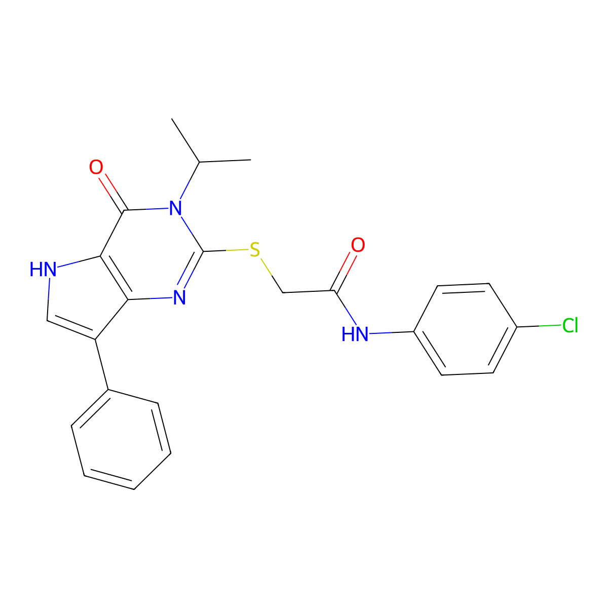 N-(4-chlorophenyl)-2-((3-isopropyl-4-oxo-7-phenyl-4,5-dihydro-3H-pyrrolo[3,2-d]pyrimidin-2-yl)thio)acetamide molecular structure, CAS 2034485-10-2