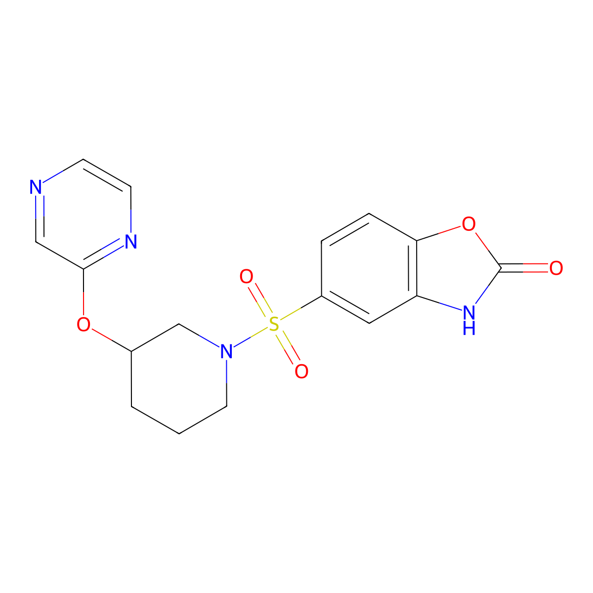 5-((3-(pyrazin-2-yloxy)piperidin-1-yl)sulfonyl)benzo[d]oxazol-2(3H)-one molecular structure, CAS 2034485-12-4