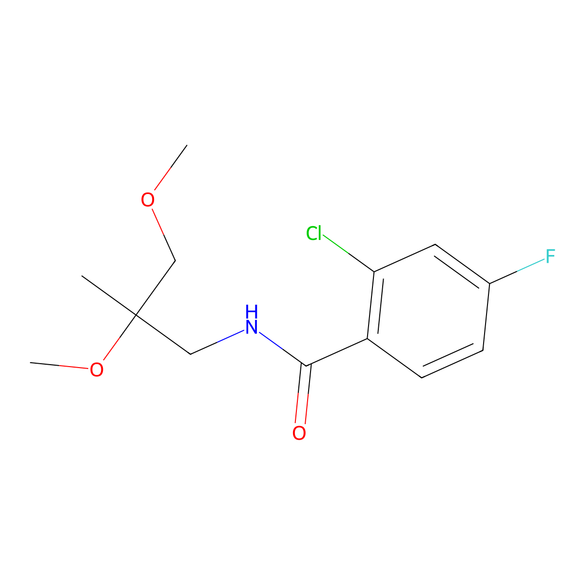 2-chloro-N-(2,3-dimethoxy-2-methylpropyl)-4-fluorobenzamide molecular structure, CAS 2034485-15-7