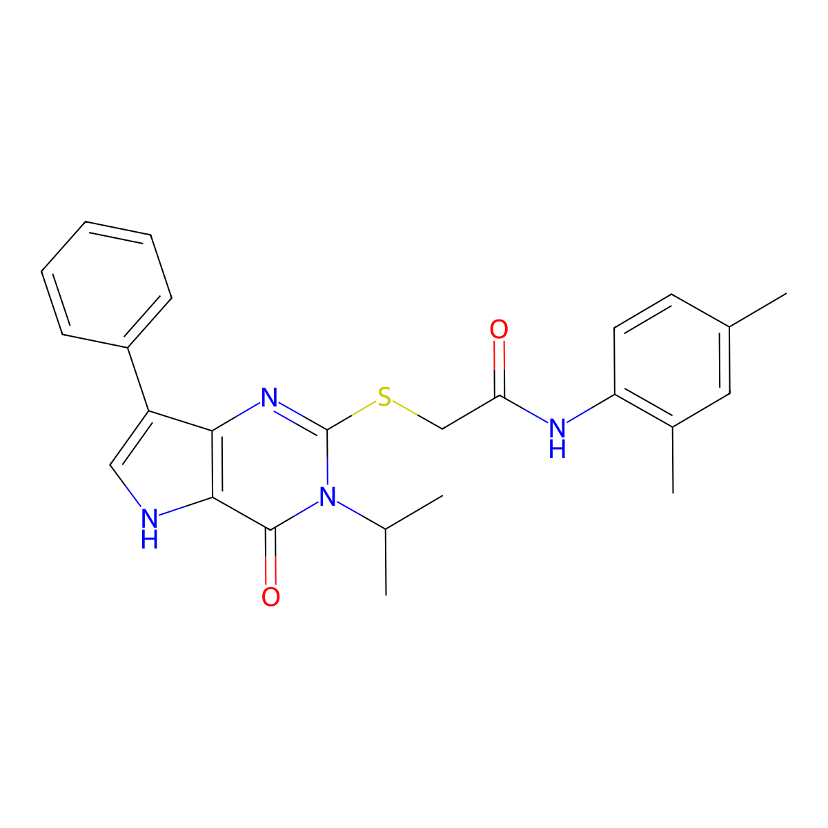 N-(2,4-dimethylphenyl)-2-((3-isopropyl-4-oxo-7-phenyl-4,5-dihydro-3H-pyrrolo[3,2-d]pyrimidin-2-yl)thio)acetamide molecular structure, CAS 2034485-16-8