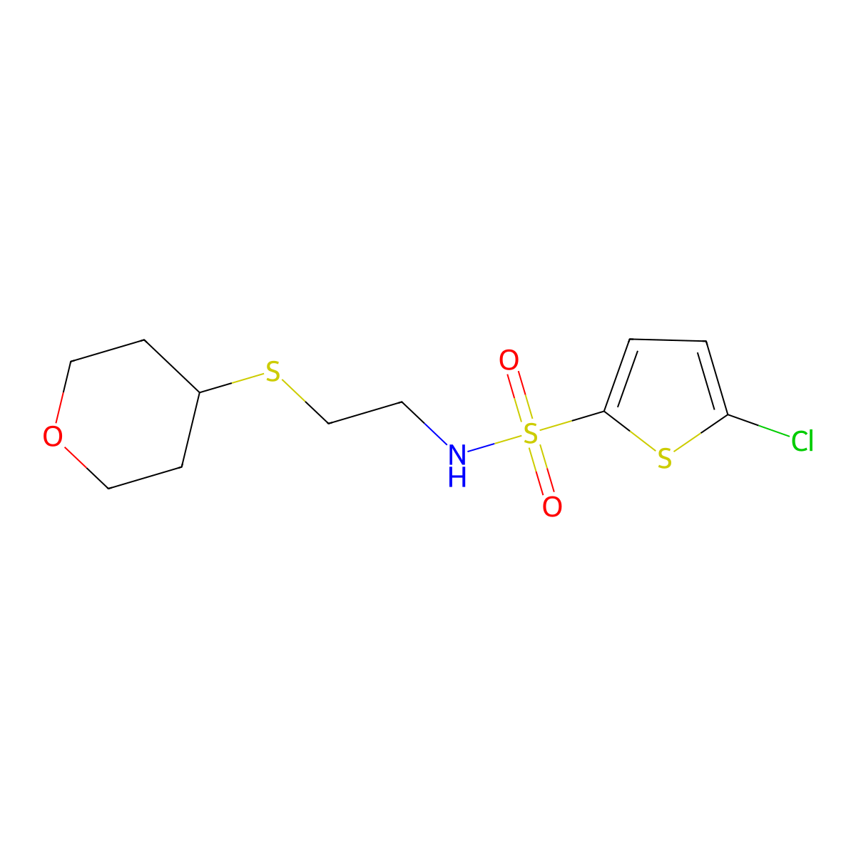 5-chloro-N-(2-((tetrahydro-2H-pyran-4-yl)thio)ethyl)thiophene-2-sulfonamide molecular structure, CAS 2034485-17-9