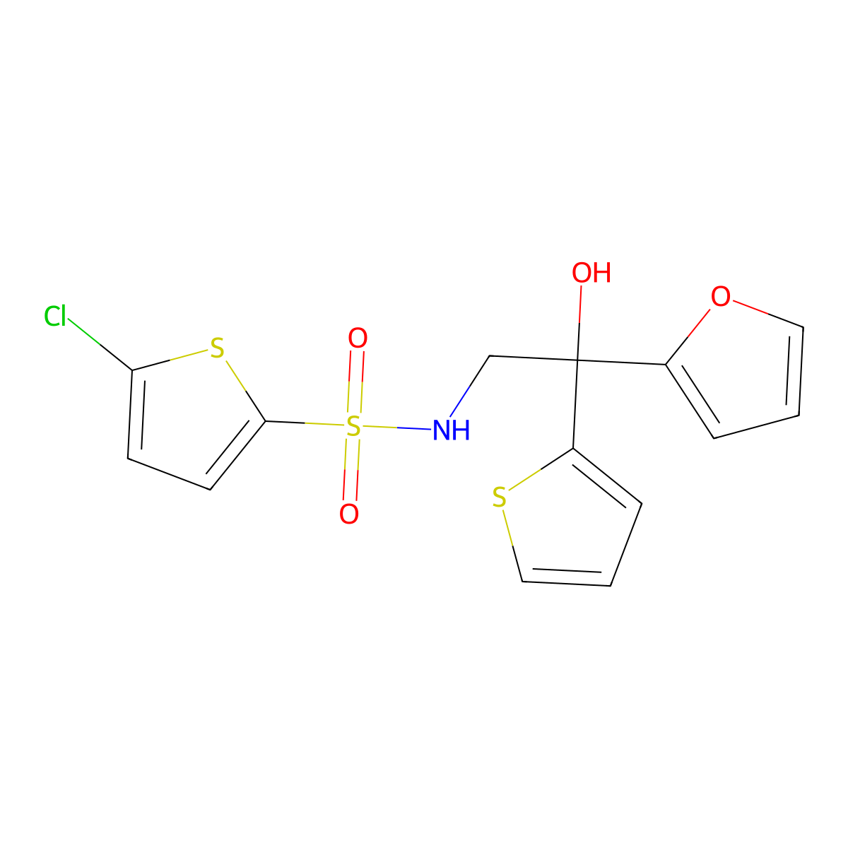 5-chloro-N-(2-(furan-2-yl)-2-hydroxy-2-(thiophen-2-yl)ethyl)thiophene-2-sulfonamide molecular structure, CAS 2034485-19-1