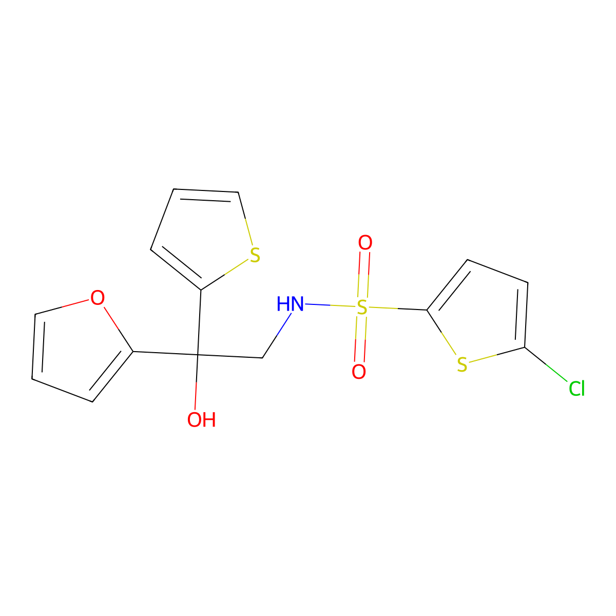 5-chloro-N-(2-(furan-2-yl)-2-hydroxy-2-(thiophen-2-yl)ethyl)thiophene-2-sulfonamide molecular structure, CAS 2034485-19-1
