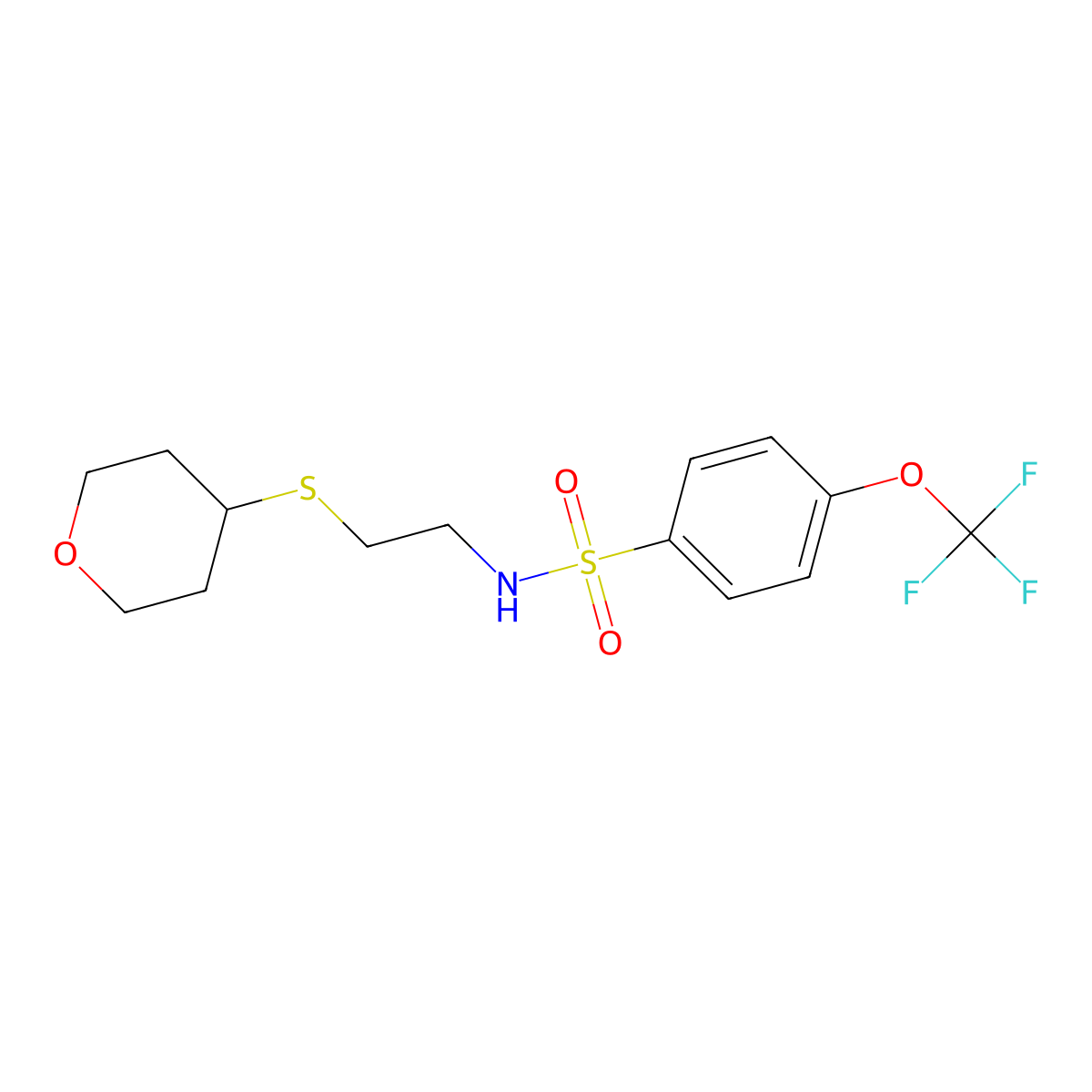 N-(2-((tetrahydro-2H-pyran-4-yl)thio)ethyl)-4-(trifluoromethoxy)benzenesulfonamide molecular structure, CAS 2034485-21-5