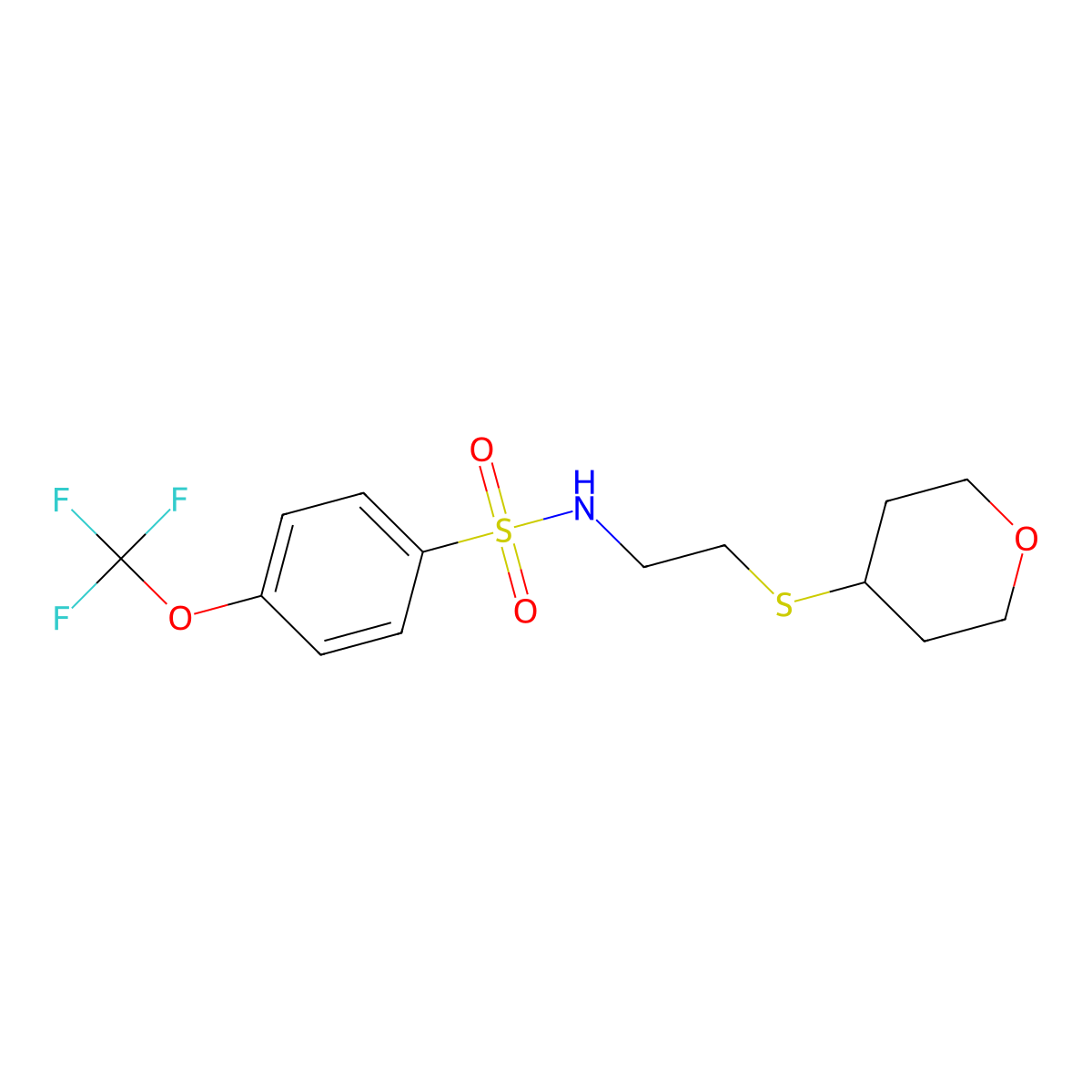 N-(2-((tetrahydro-2H-pyran-4-yl)thio)ethyl)-4-(trifluoromethoxy)benzenesulfonamide molecular structure, CAS 2034485-21-5