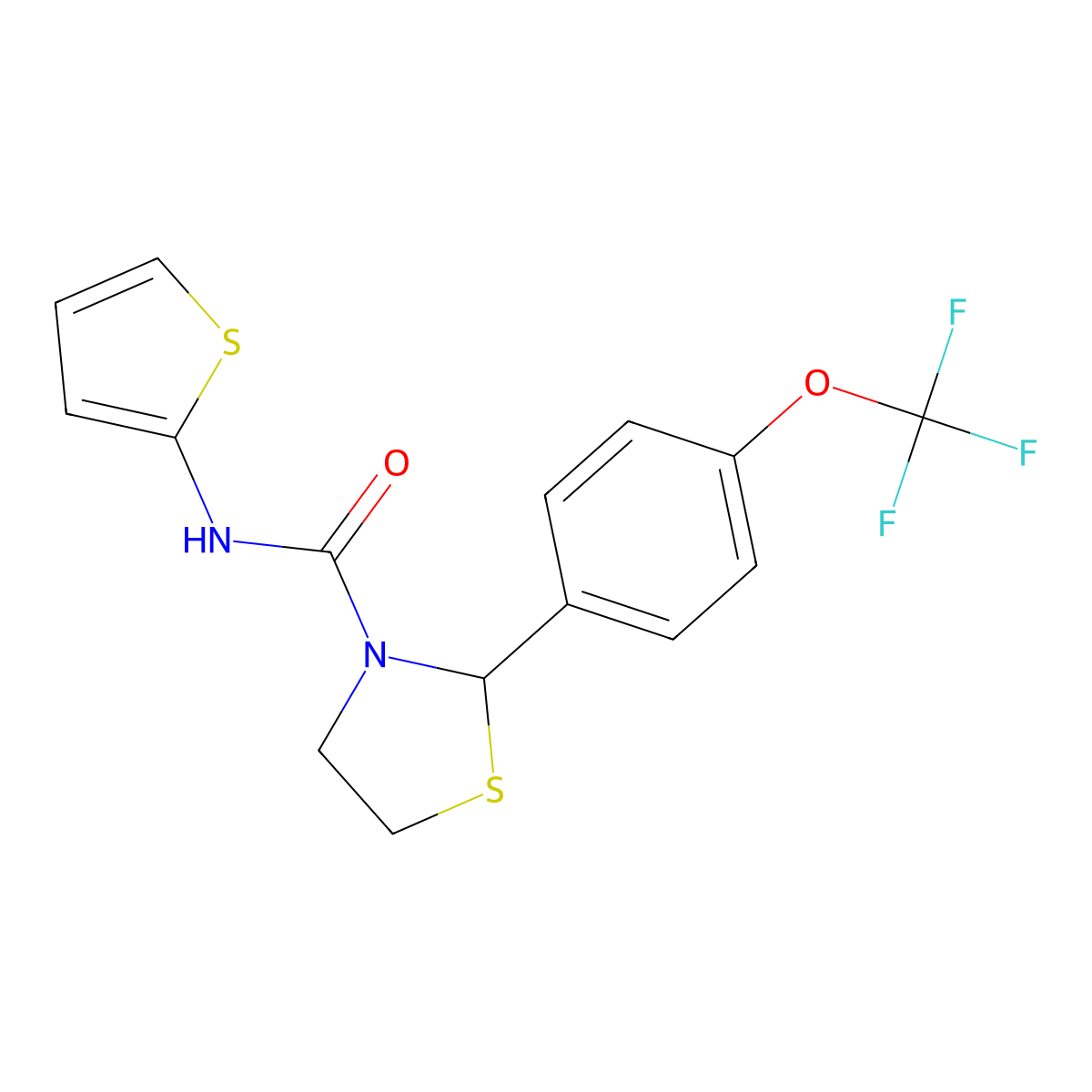 N-(thiophen-2-yl)-2-(4-(trifluoromethoxy)phenyl)thiazolidine-3-carboxamide molecular structure, CAS 2034485-23-7