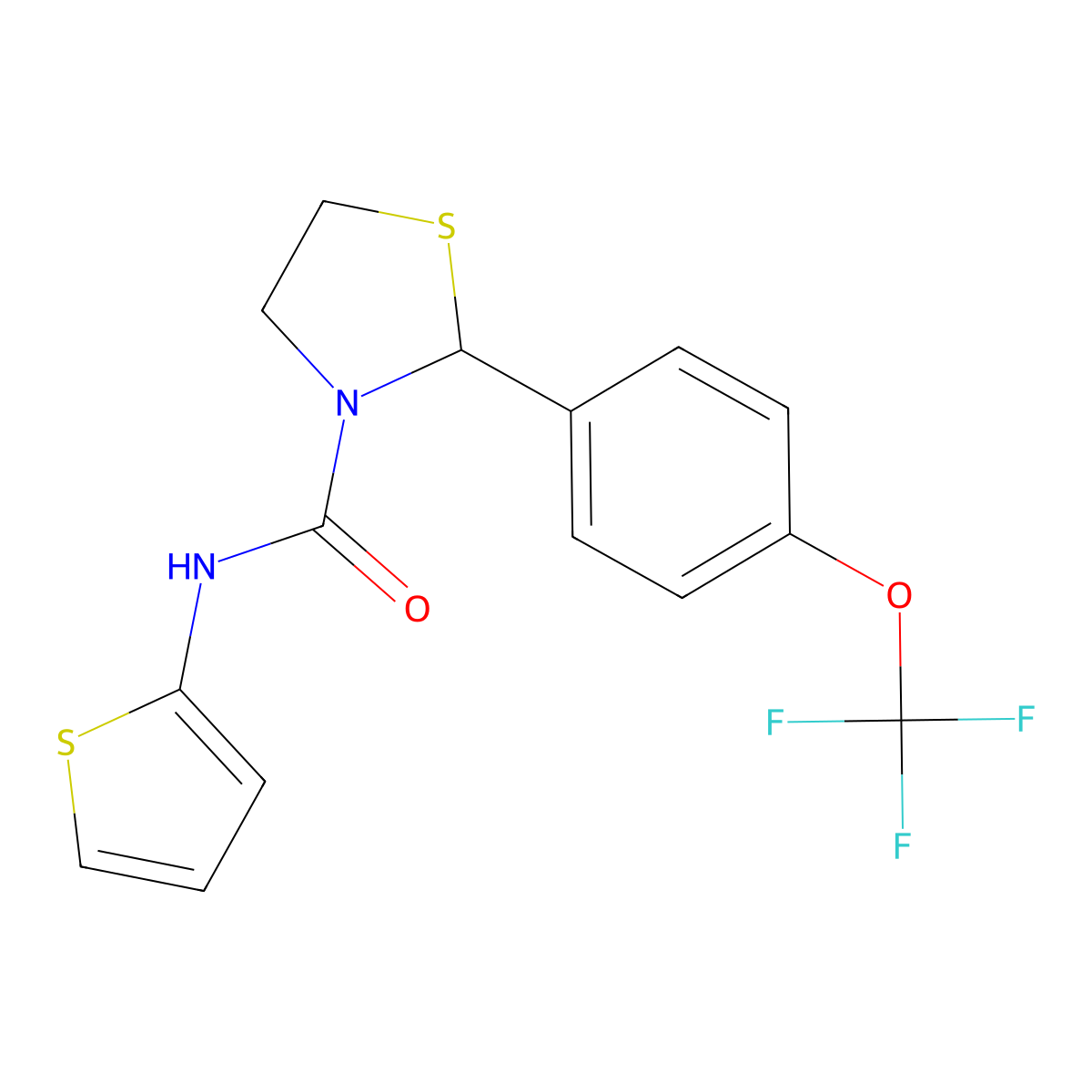 N-(thiophen-2-yl)-2-(4-(trifluoromethoxy)phenyl)thiazolidine-3-carboxamide molecular structure, CAS 2034485-23-7