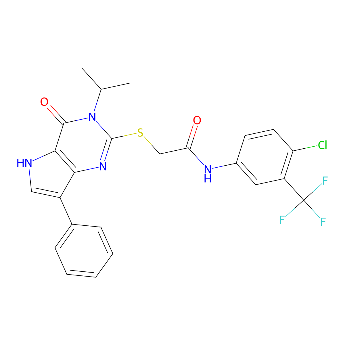 N-(4-chloro-3-(trifluoromethyl)phenyl)-2-((3-isopropyl-4-oxo-7-phenyl-4,5-dihydro-3H-pyrrolo[3,2-d]pyrimidin-2-yl)thio)acetamide molecular structure, CAS 2034485-24-8