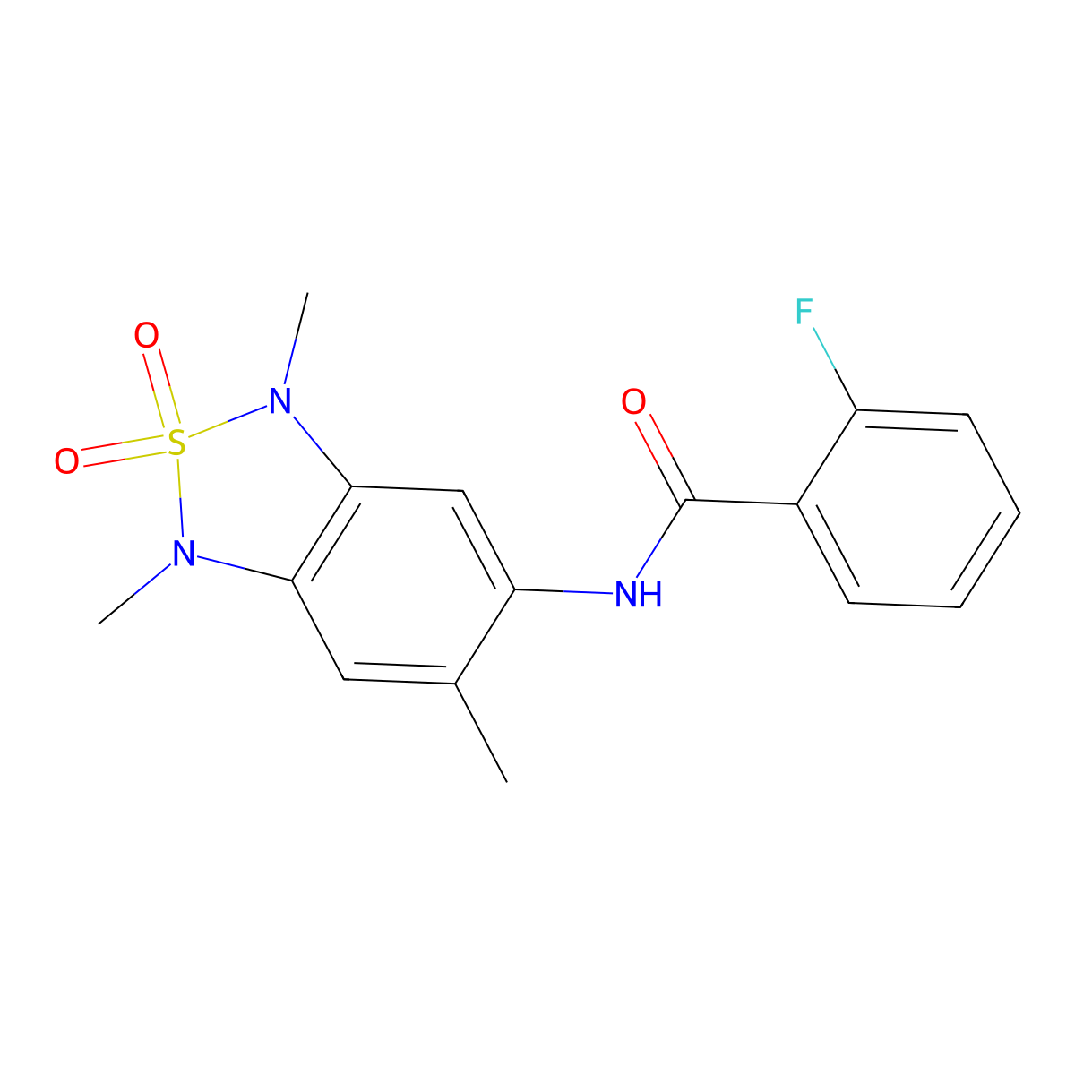 2-fluoro-N-(1,3,6-trimethyl-2,2-dioxido-1,3-dihydrobenzo[c][1,2,5]thiadiazol-5-yl)benzamide molecular structure, CAS 2034485-31-7