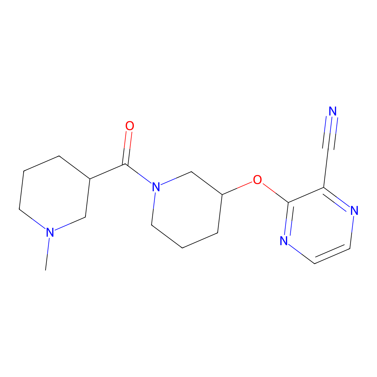 3-((1-(1-Methylpiperidine-3-carbonyl)piperidin-3-yl)oxy)pyrazine-2-carbonitrile molecular structure, CAS 2034485-34-0