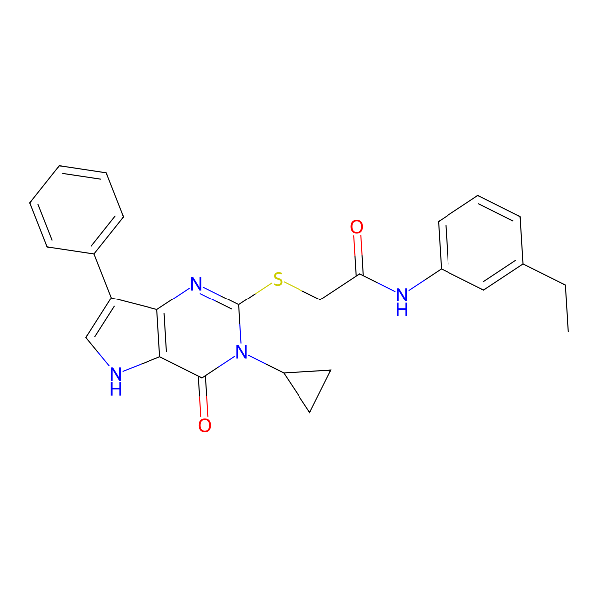 2-((3-cyclopropyl-4-oxo-7-phenyl-4,5-dihydro-3H-pyrrolo[3,2-d]pyrimidin-2-yl)thio)-N-(3-ethylphenyl)acetamide molecular structure, CAS 2034485-37-3