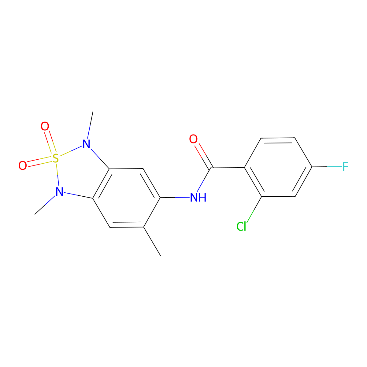 2-chloro-4-fluoro-N-(1,3,6-trimethyl-2,2-dioxido-1,3-dihydrobenzo[c][1,2,5]thiadiazol-5-yl)benzamide molecular structure, CAS 2034485-48-6