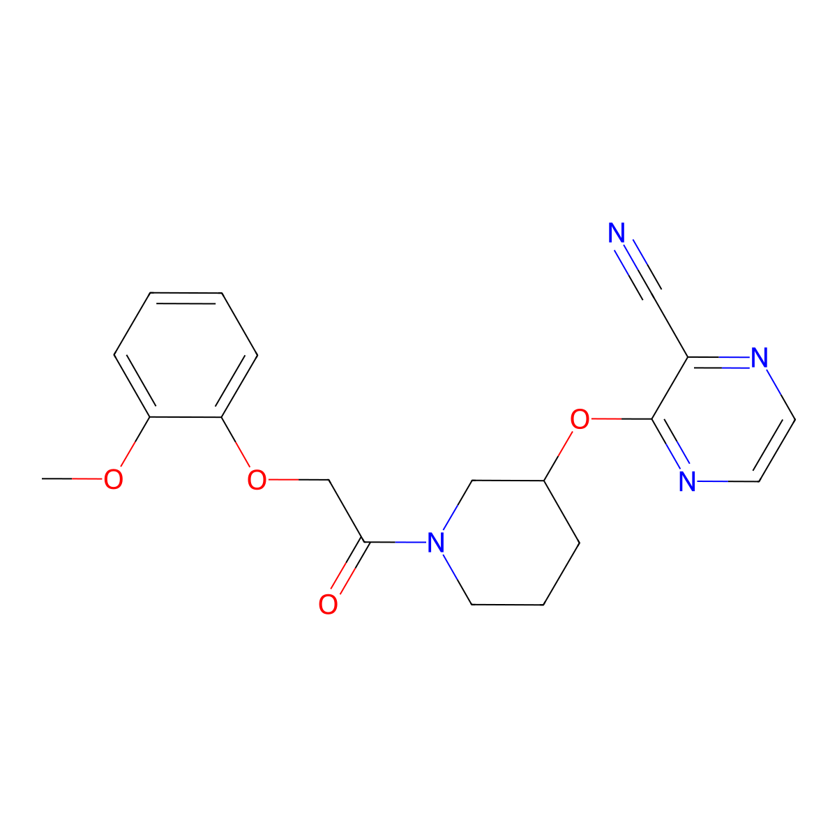 3-((1-(2-(2-Methoxyphenoxy)acetyl)piperidin-3-yl)oxy)pyrazine-2-carbonitrile molecular structure, CAS 2034485-50-0