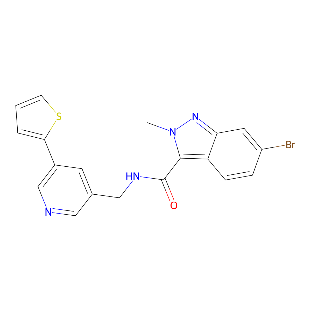 6-bromo-2-methyl-N-((5-(thiophen-2-yl)pyridin-3-yl)methyl)-2H-indazole-3-carboxamide molecular structure, CAS 2034485-52-2