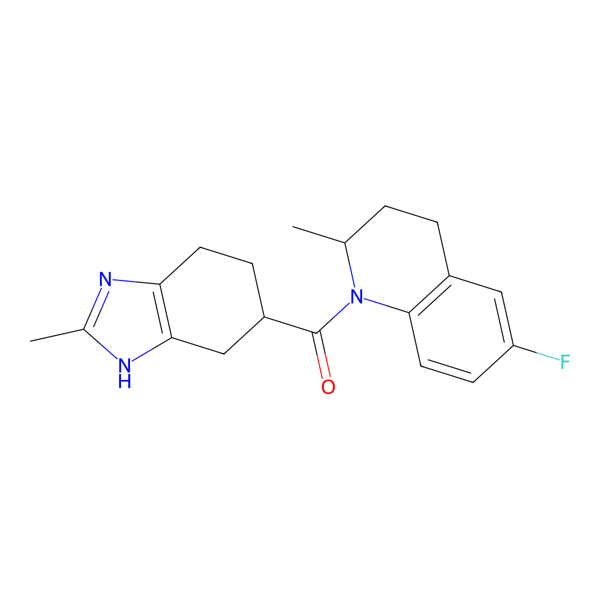 (6-fluoro-2-methyl-3,4-dihydroquinolin-1(2H)-yl)(2-methyl-4,5,6,7-tetrahydro-1H-benzo[d]imidazol-5-yl)methanone molecular structure, CAS 2034485-54-4