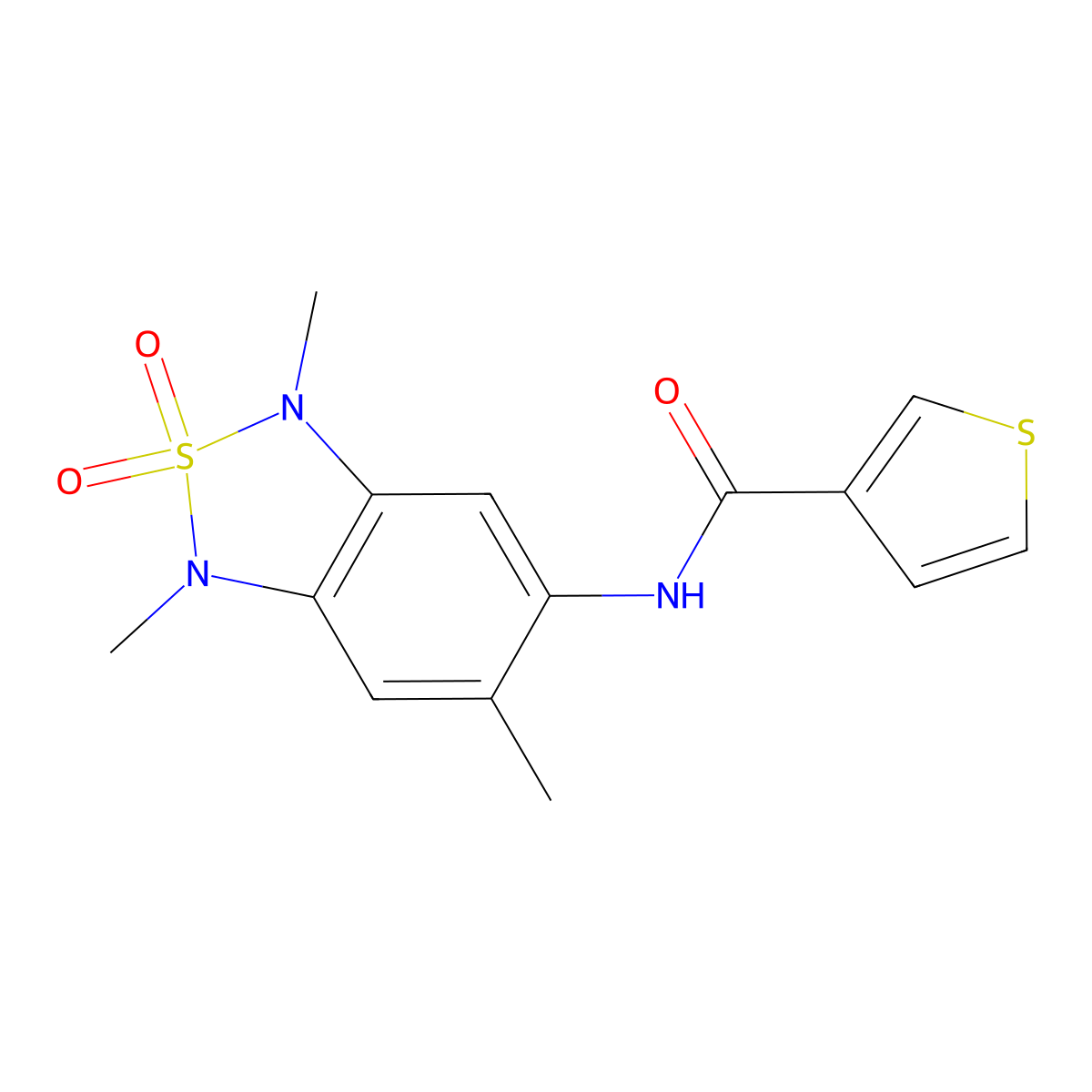 N-(1,3,6-trimethyl-2,2-dioxido-1,3-dihydrobenzo[c][1,2,5]thiadiazol-5-yl)thiophene-3-carboxamide molecular structure, CAS 2034485-58-8