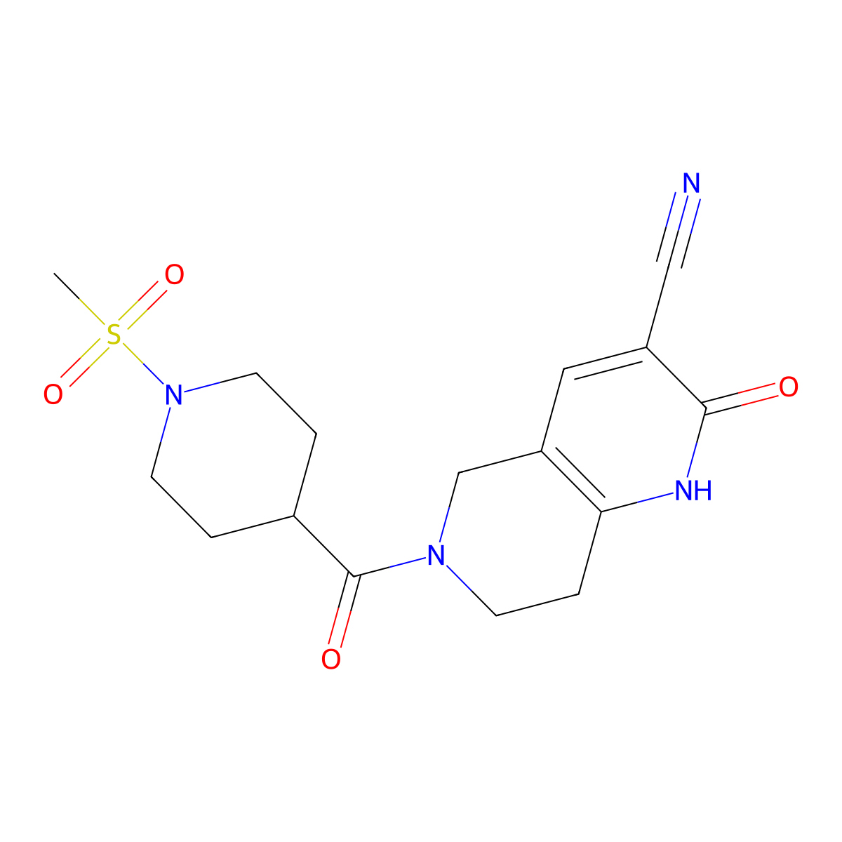 6-(1-(Methylsulfonyl)piperidine-4-carbonyl)-2-oxo-1,2,5,6,7,8-hexahydro-1,6-naphthyridine-3-carbonitrile molecular structure, CAS 2034485-59-9