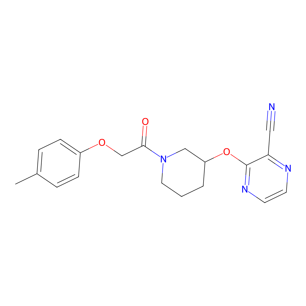 3-((1-(2-(p-Tolyloxy)acetyl)piperidin-3-yl)oxy)pyrazine-2-carbonitrile molecular structure, CAS 2034485-61-3