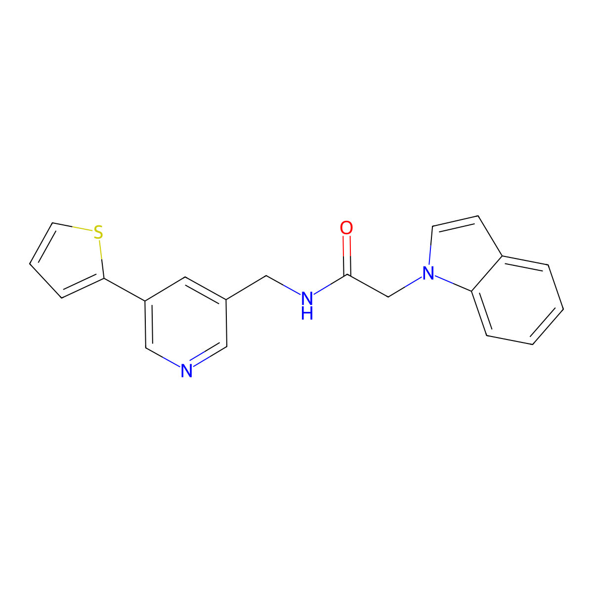 2-(1H-indol-1-yl)-N-((5-(thiophen-2-yl)pyridin-3-yl)methyl)acetamide molecular structure, CAS 2034485-69-1