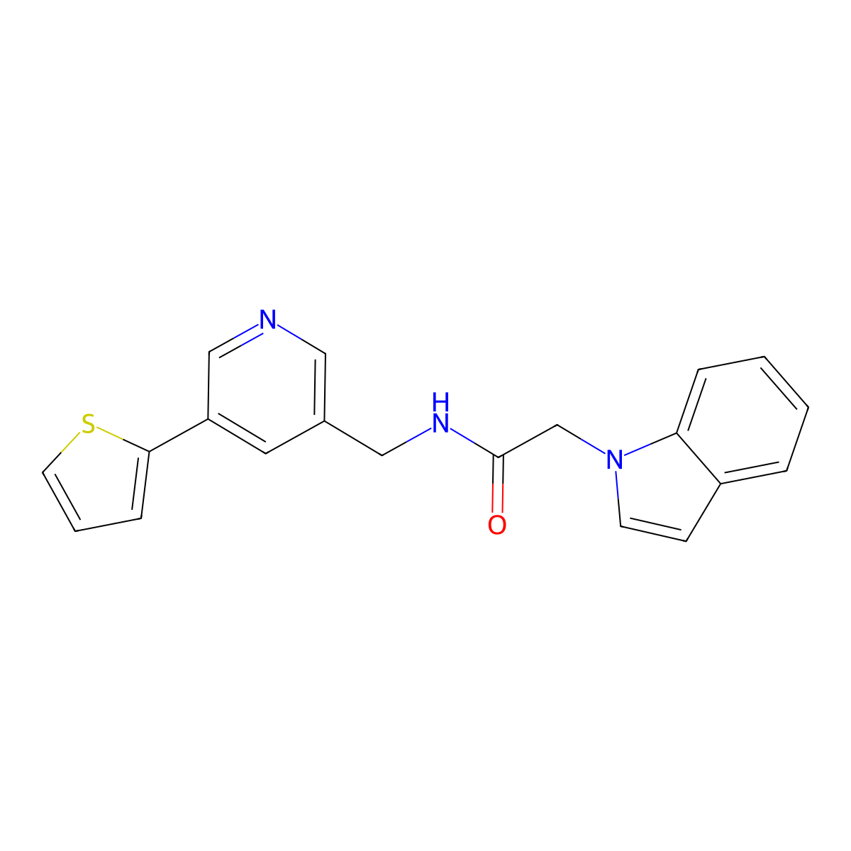 2-(1H-indol-1-yl)-N-((5-(thiophen-2-yl)pyridin-3-yl)methyl)acetamide molecular structure, CAS 2034485-69-1