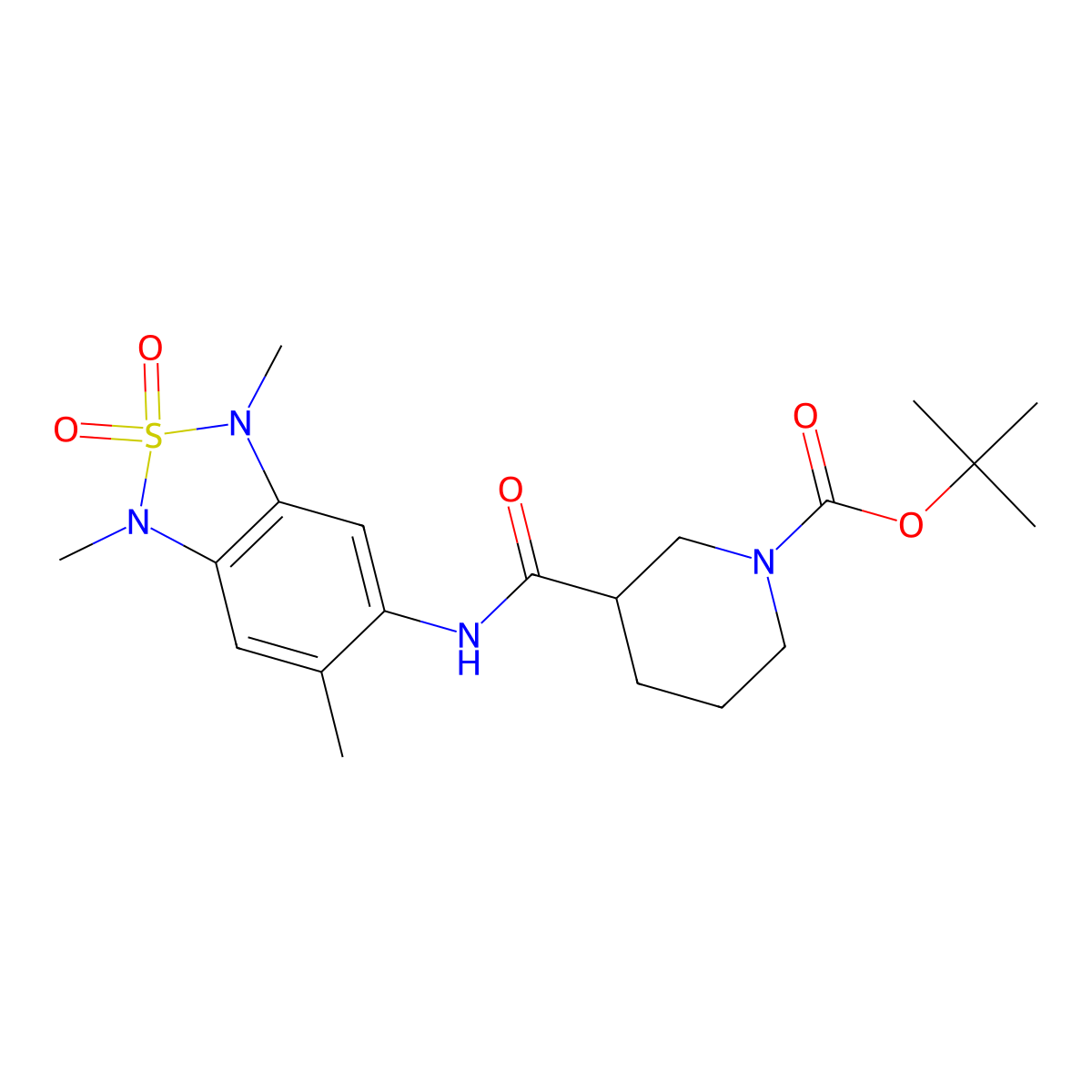 Tert-butyl 3-((1,3,6-trimethyl-2,2-dioxido-1,3-dihydrobenzo[c][1,2,5]thiadiazol-5-yl)carbamoyl)piperidine-1-carboxylate molecular structure, CAS 2034485-71-5