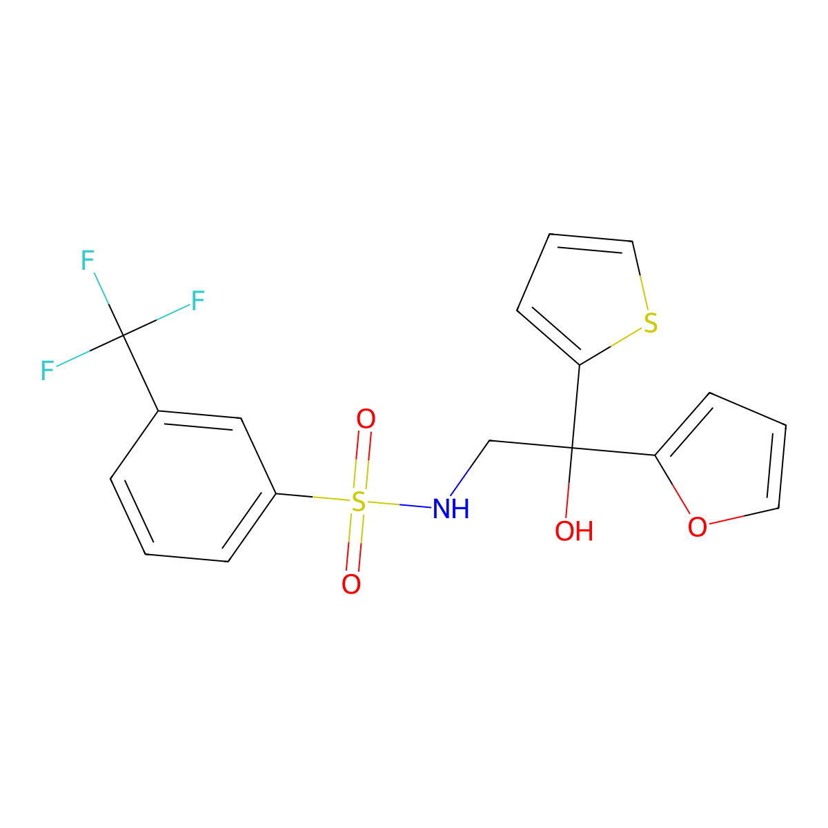 N-(2-(furan-2-yl)-2-hydroxy-2-(thiophen-2-yl)ethyl)-3-(trifluoromethyl)benzenesulfonamide molecular structure, CAS 2034485-72-6