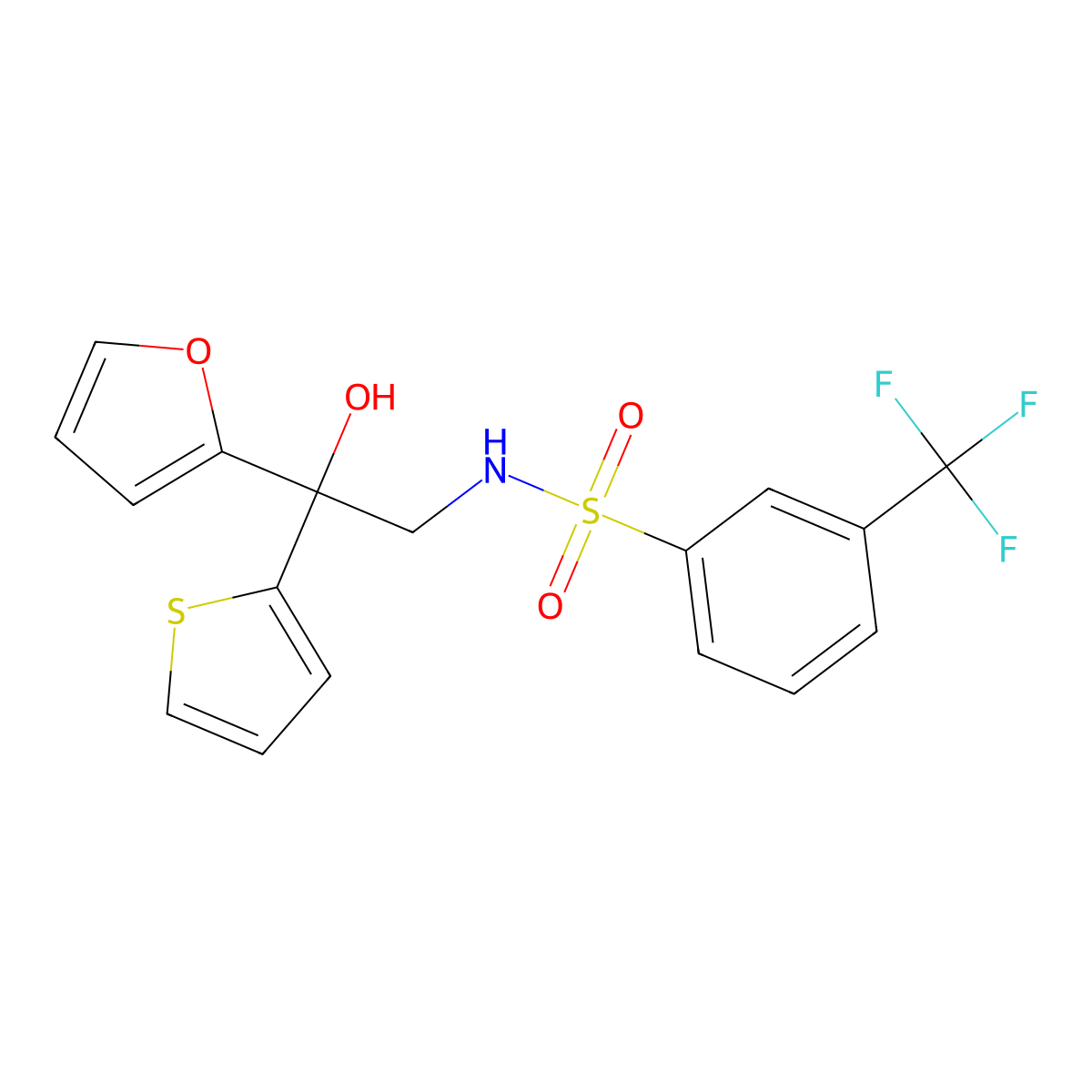 N-(2-(furan-2-yl)-2-hydroxy-2-(thiophen-2-yl)ethyl)-3-(trifluoromethyl)benzenesulfonamide molecular structure, CAS 2034485-72-6