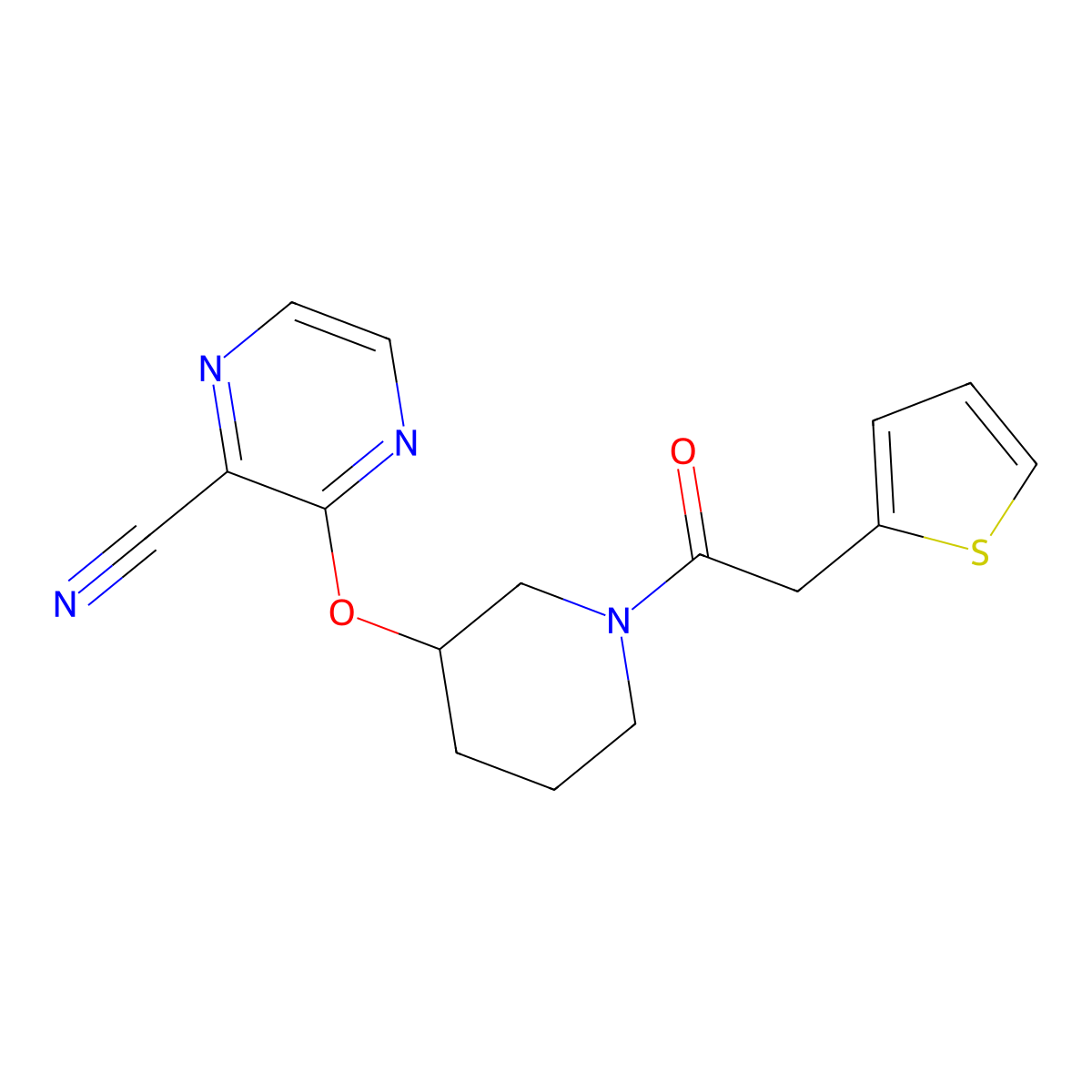 3-((1-(2-(Thiophen-2-yl)acetyl)piperidin-3-yl)oxy)pyrazine-2-carbonitrile molecular structure, CAS 2034485-75-9
