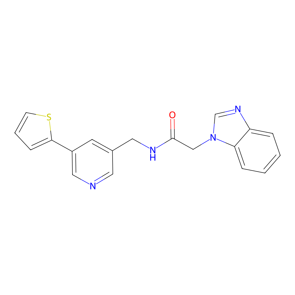 2-(1H-benzo[d]imidazol-1-yl)-N-((5-(thiophen-2-yl)pyridin-3-yl)methyl)acetamide molecular structure, CAS 2034485-76-0