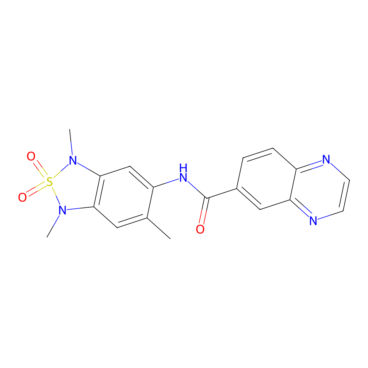 N-(1,3,6-trimethyl-2,2-dioxido-1,3-dihydrobenzo[c][1,2,5]thiadiazol-5-yl)quinoxaline-6-carboxamide molecular structure, CAS 2034485-78-2