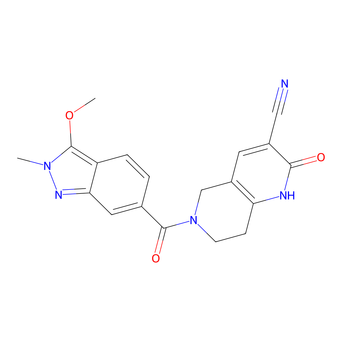 6-(3-methoxy-2-methyl-2H-indazole-6-carbonyl)-2-oxo-1,2,5,6,7,8-hexahydro-1,6-naphthyridine-3-carbonitrile molecular structure, CAS 2034485-81-7