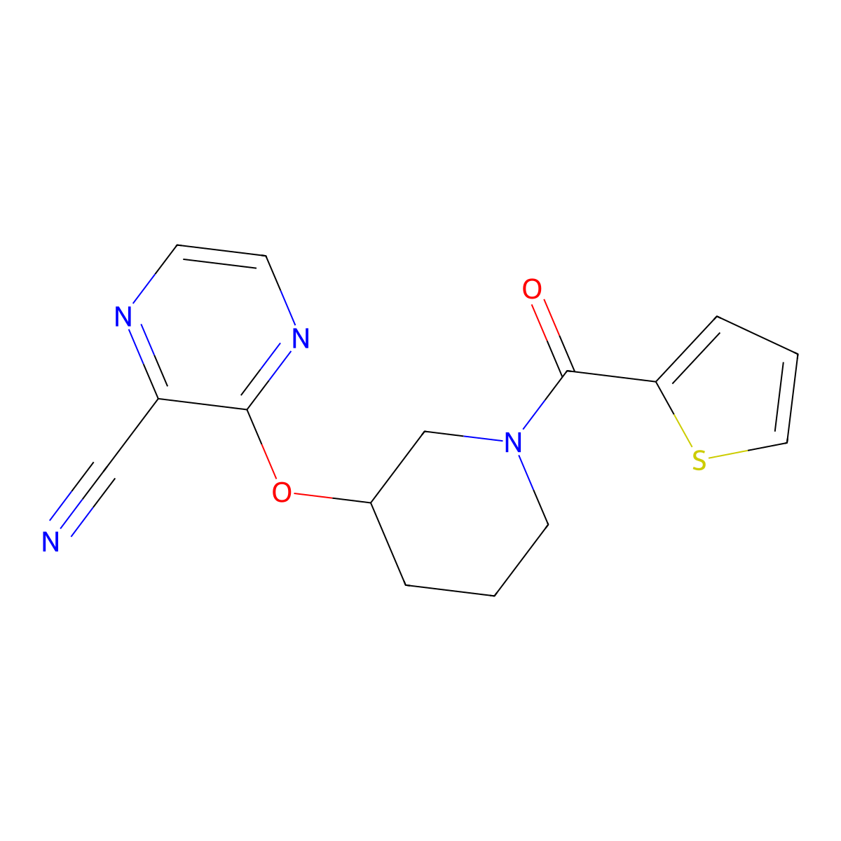 3-((1-(Thiophene-2-carbonyl)piperidin-3-yl)oxy)pyrazine-2-carbonitrile molecular structure, CAS 2034485-84-0
